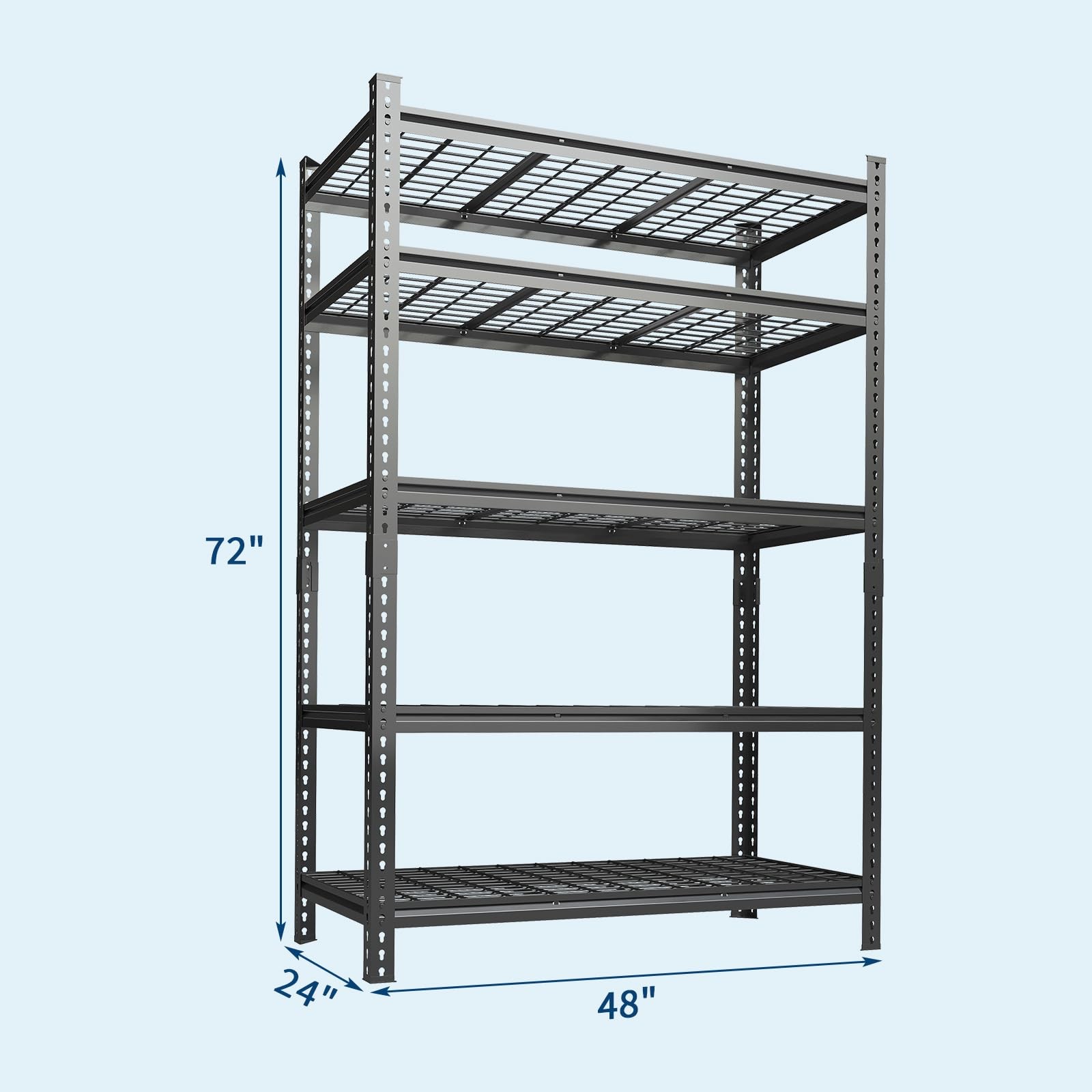 Heavy Duty 5 Tier Storage Shelves 24"Wx48"Dx72"H Adjustable Metal Rack 3000lbs