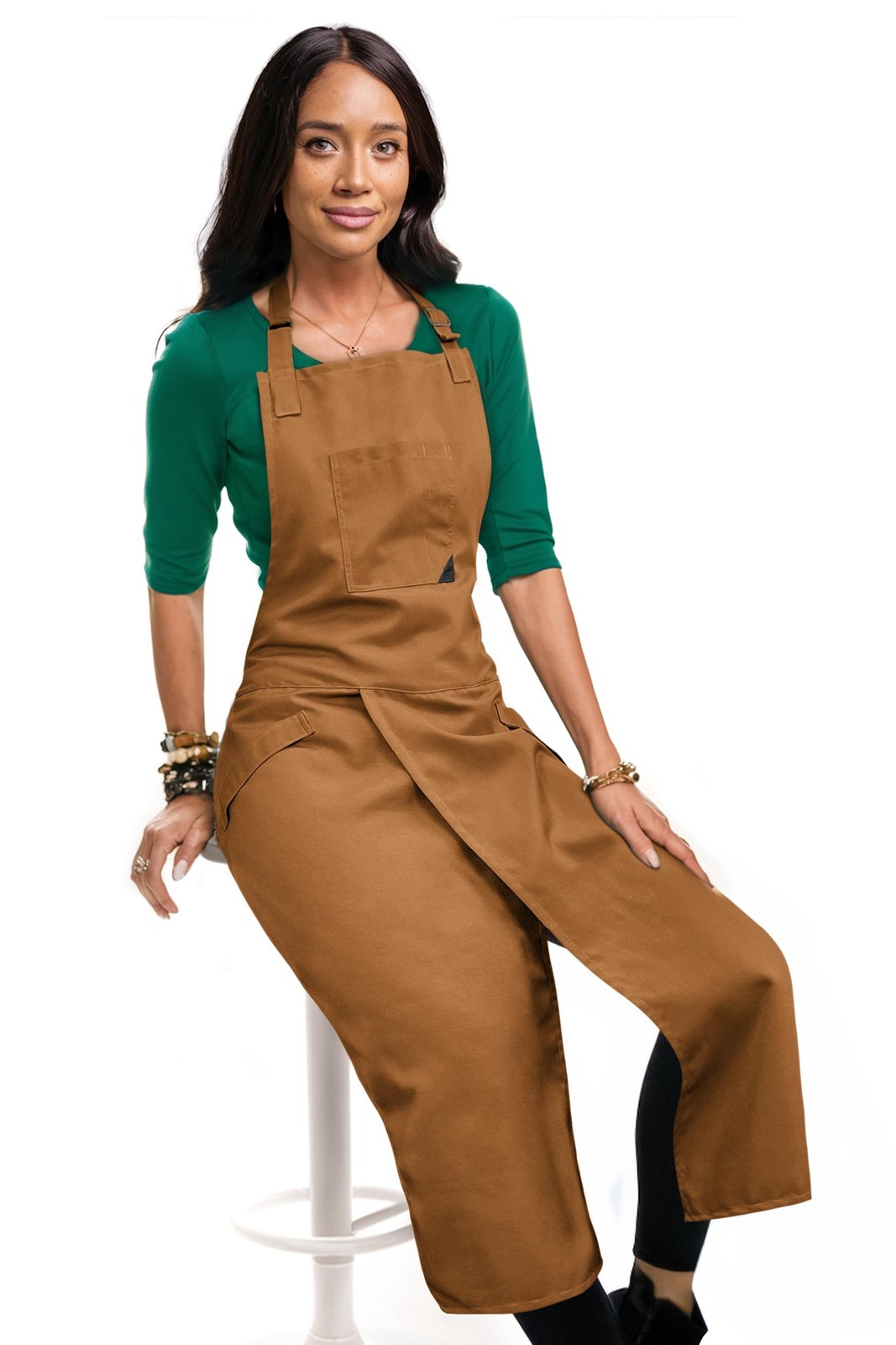 Pottery Apron, Overlapping Split Leg, Extra Coverage, Caramel | The Overlap D...