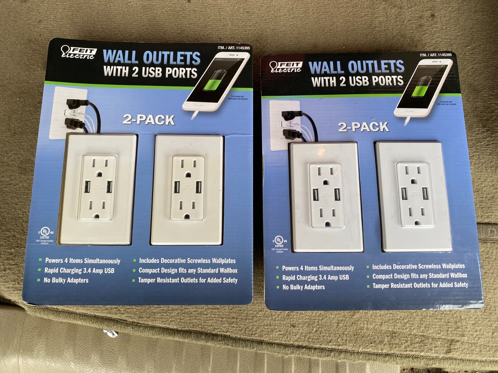 2x 2 PACK Feit Electric Wall Outlets With 2 USB Ports Charging outlet BRAND NEW