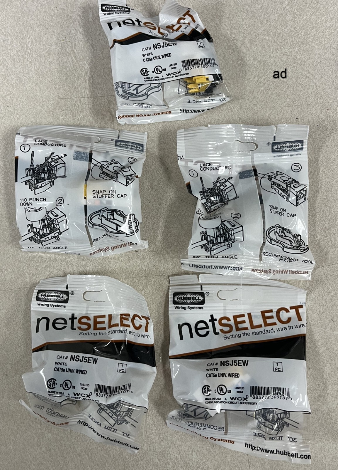 Hubbell netSELECT NSJ5EW CAT5e Modular Jack - New Lot of 5