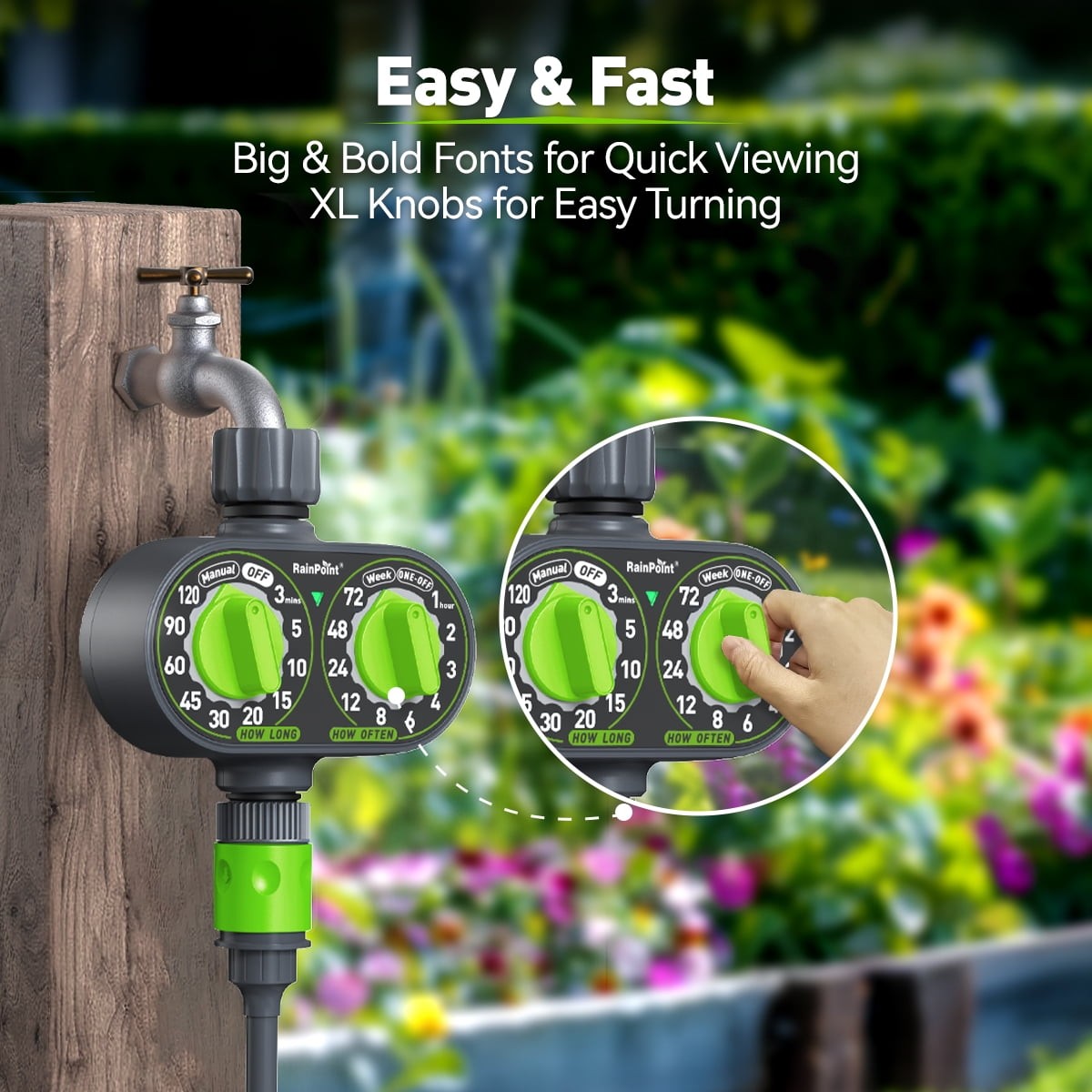 Automatic 2 Dial Programmable Hose Sprinkler Timer, Weatherproof Outdoor Water