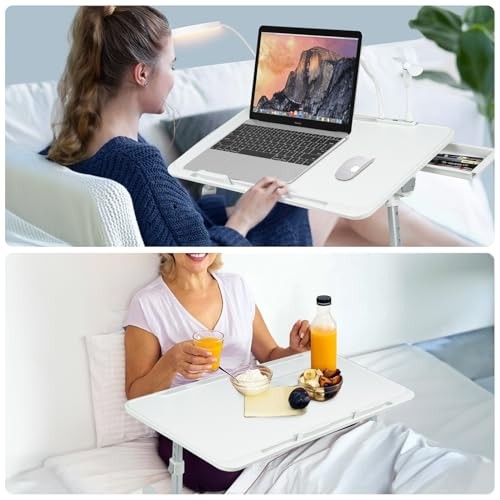 Laptop Lap Desk with Cooling Fan - Adjustable with Light, USB, Grey,56-32cm