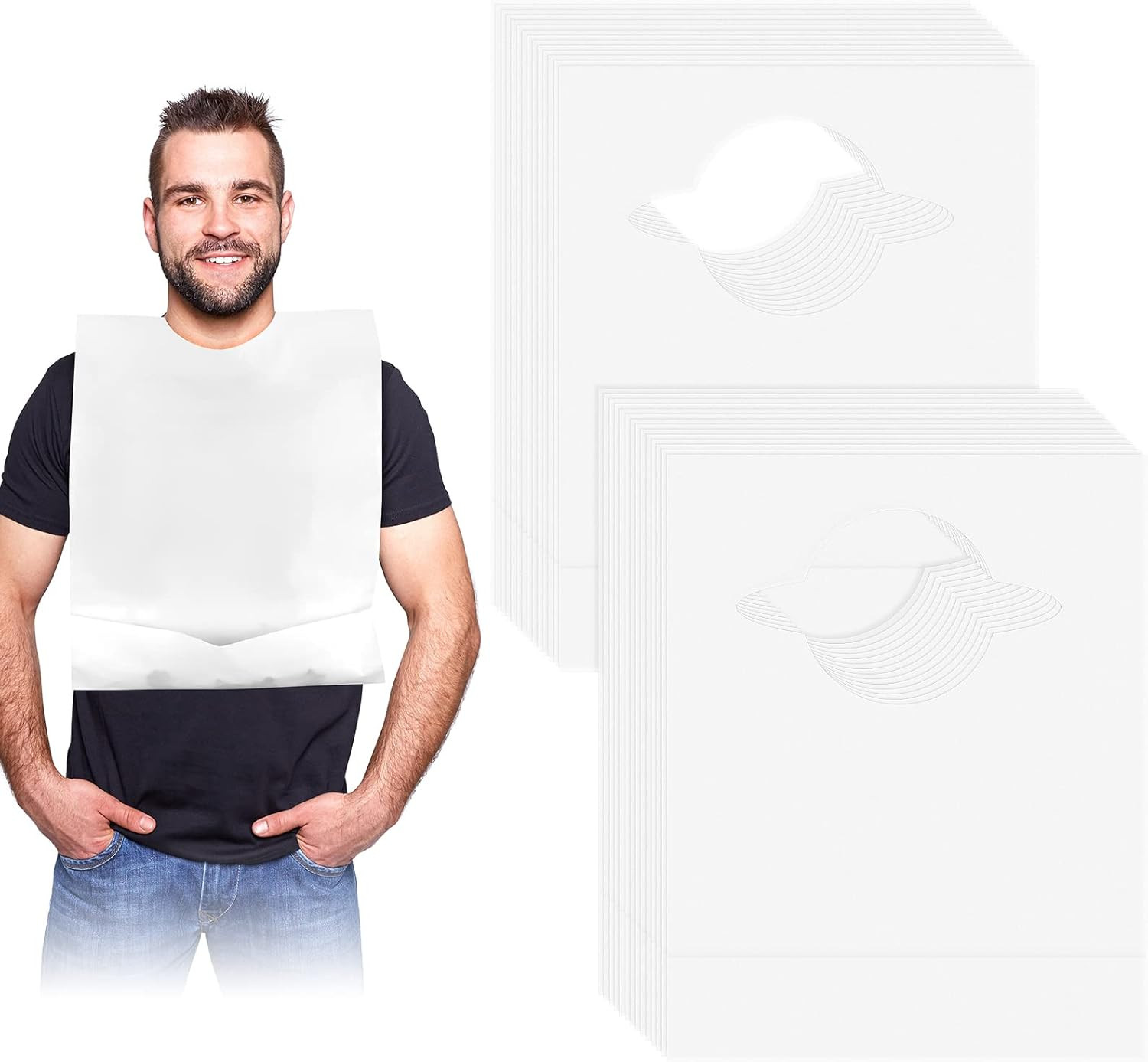 50 Pcs Disposable Adult Bibs with Crumb Catcher for Elderly Eating Plastic Bi...