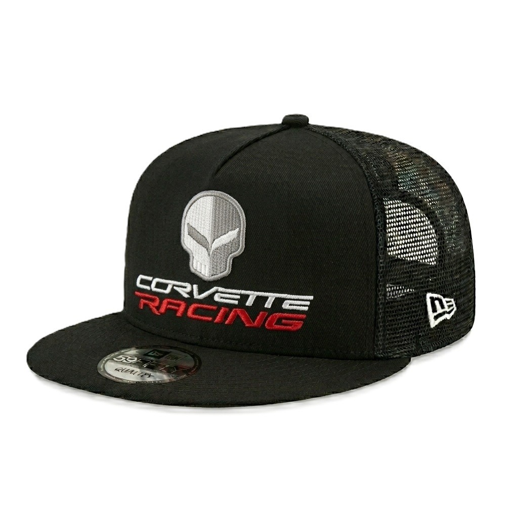 Corvette Racing Skull New Era 59FIFTY Black Mesh Trucker Hat