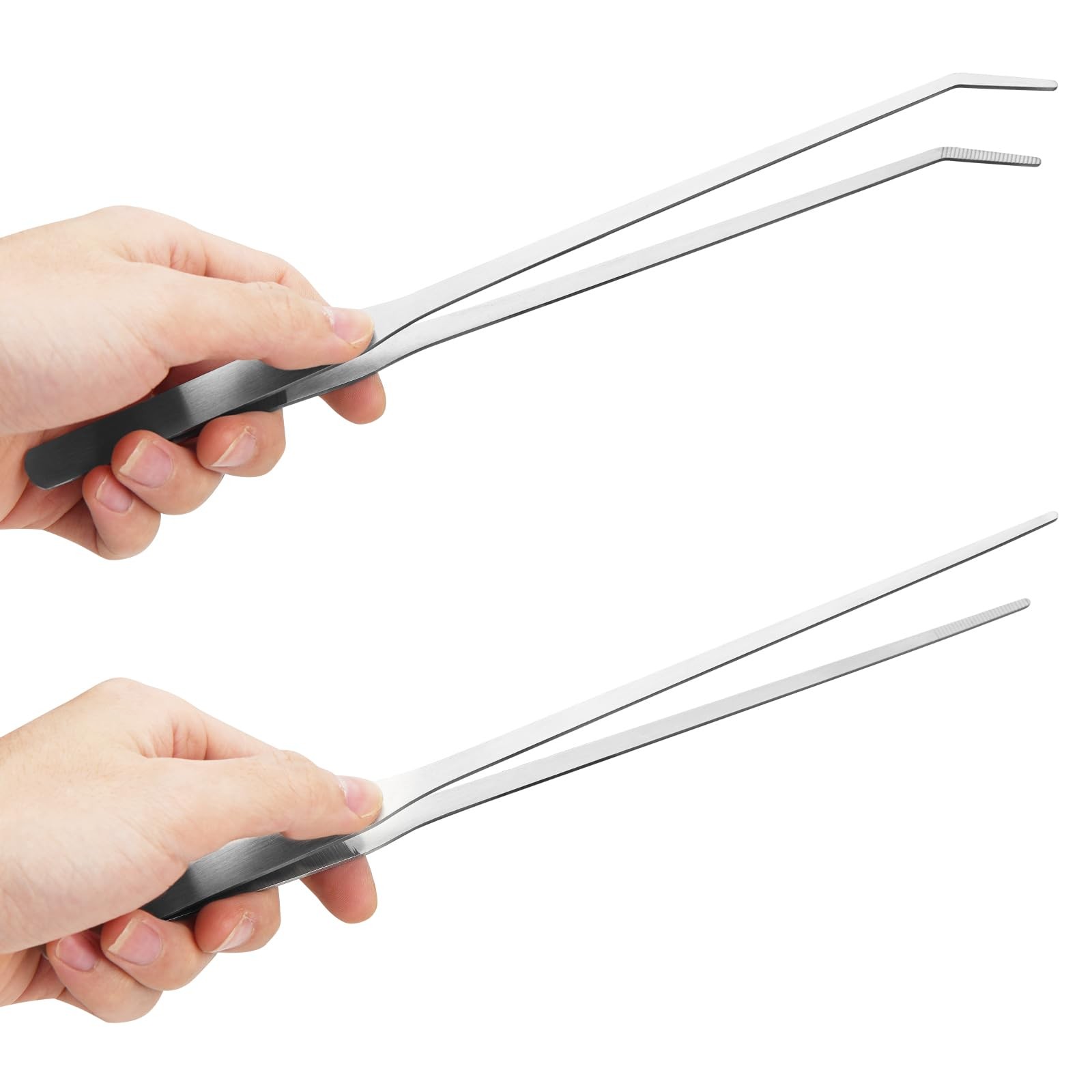 2PCS Long Aquarium Tweezers - 10.6" Straight and Curved Tweezers, Stainless