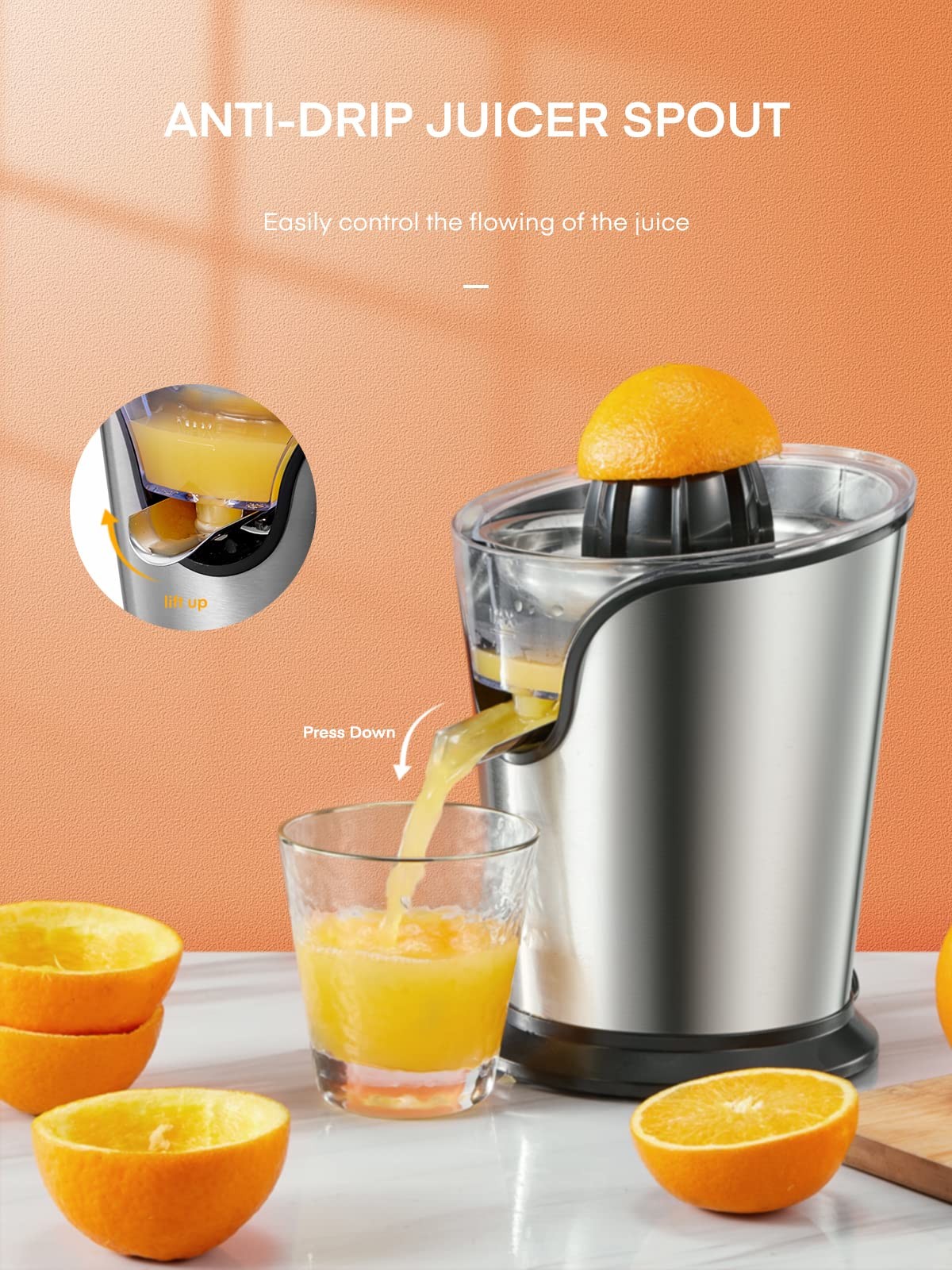 FOHERE Orange Juicer Squeezer Electric Citrus with Two silver