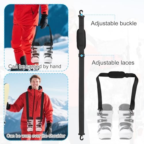 2pcs Ski Carrier Strap with Hook, Adjustable Anti-Slip Snowboard Shoulder