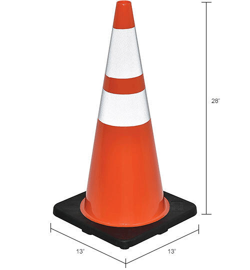 28" Reflective Traffic Cone Black Base 7 lbs