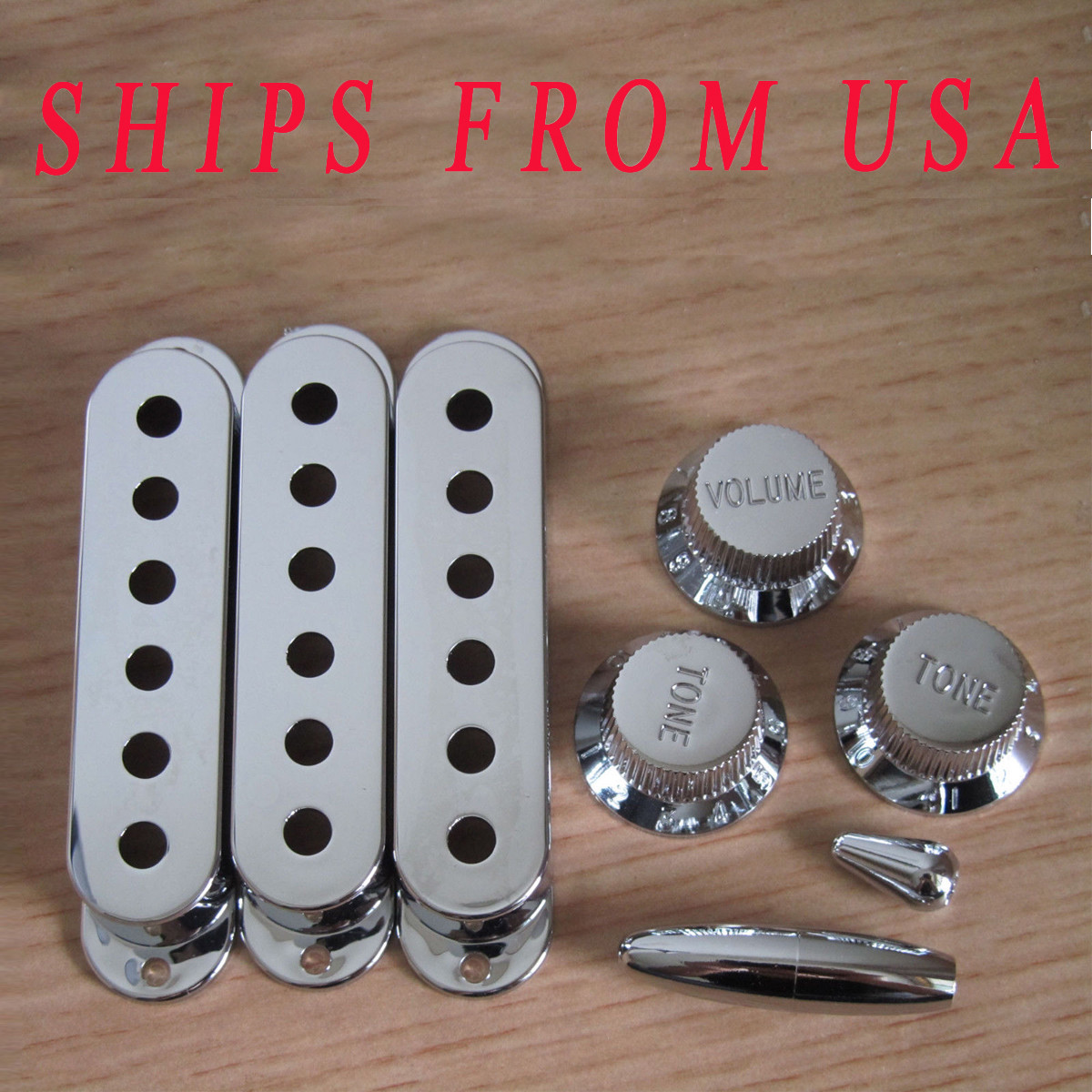 KAISH ST Pickup Covers Guitar Knobs Switch,Trem Arm Tip Chrome for Strat