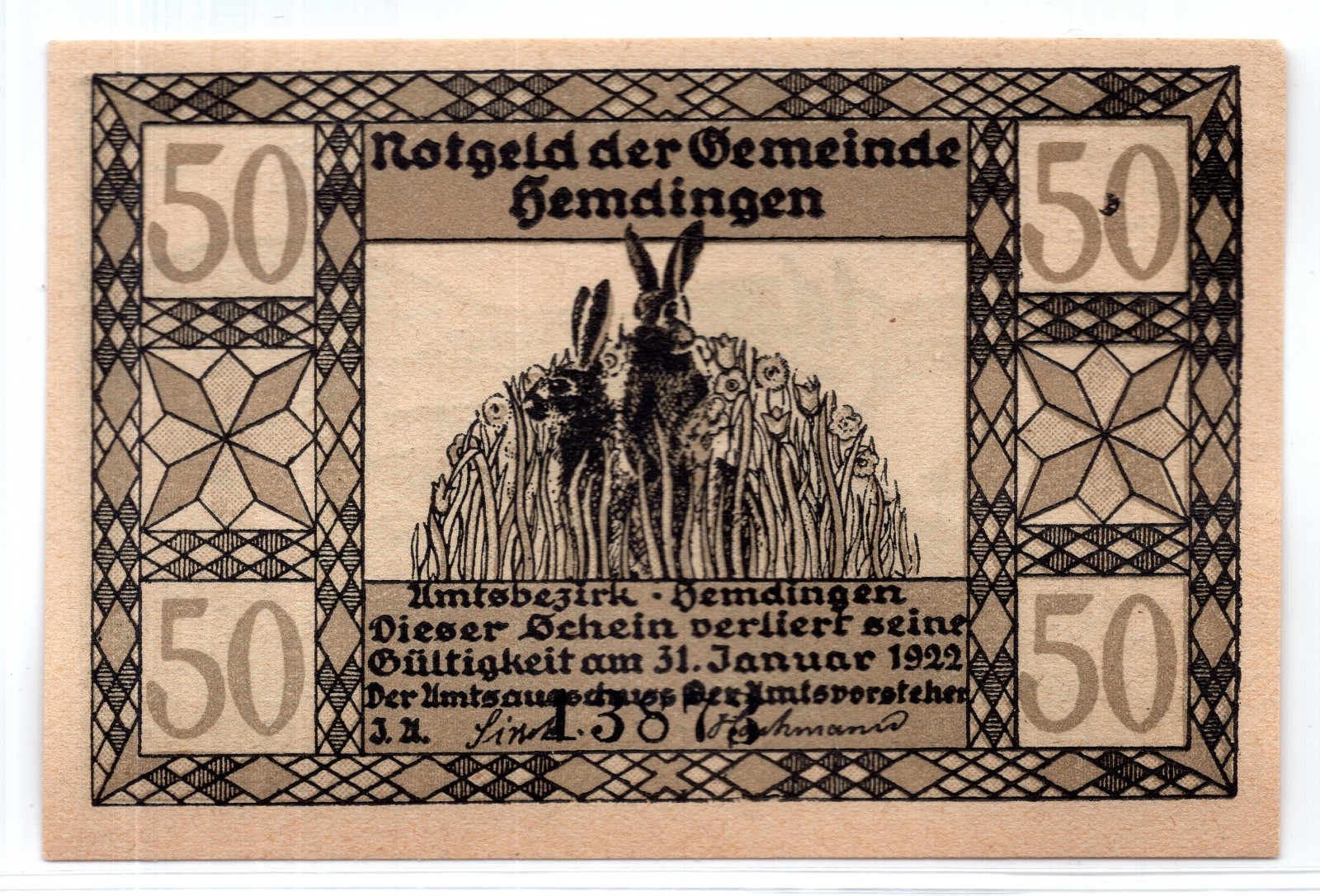 1922 Germany Hemdingen Notgeld 50 Pfennig (3956)