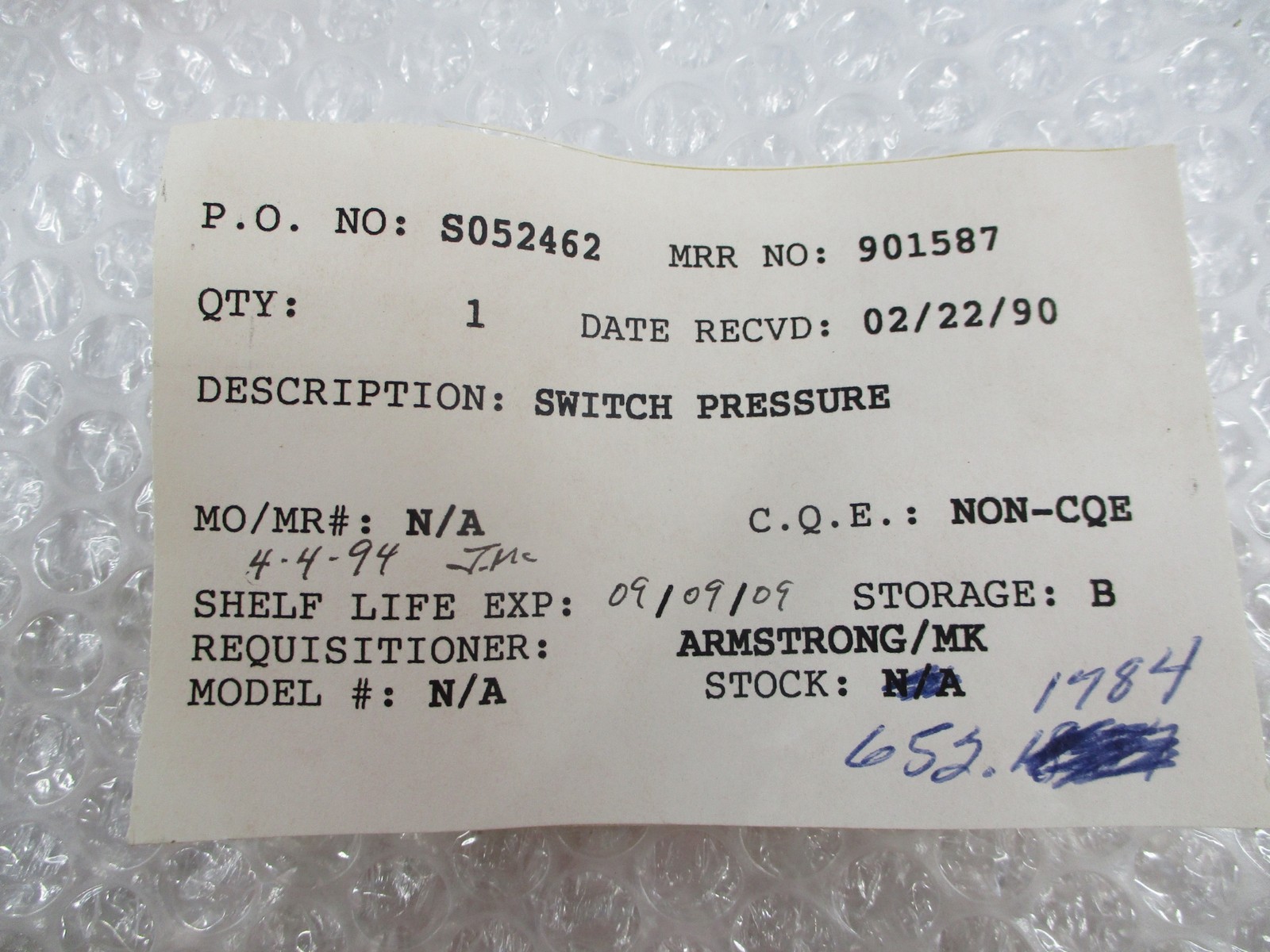 INDUSTRIAL SPARE 652.1784 PRESSURE SWITCH NSNP