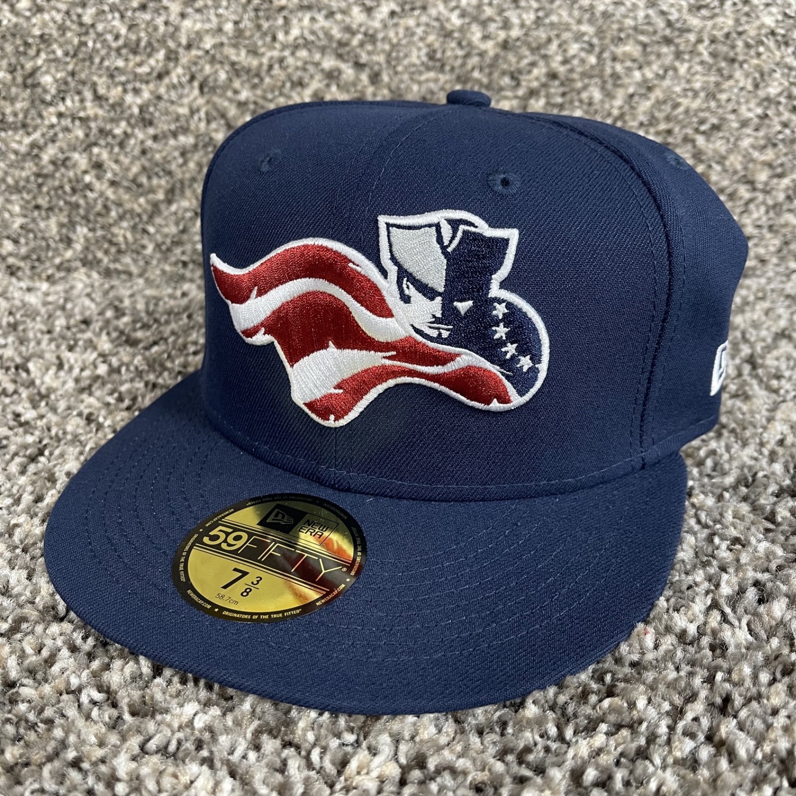 Somerset Patriots Hat New Era Cap 7 3/8 Navy MiLB New York Yankees Farm USA Flag