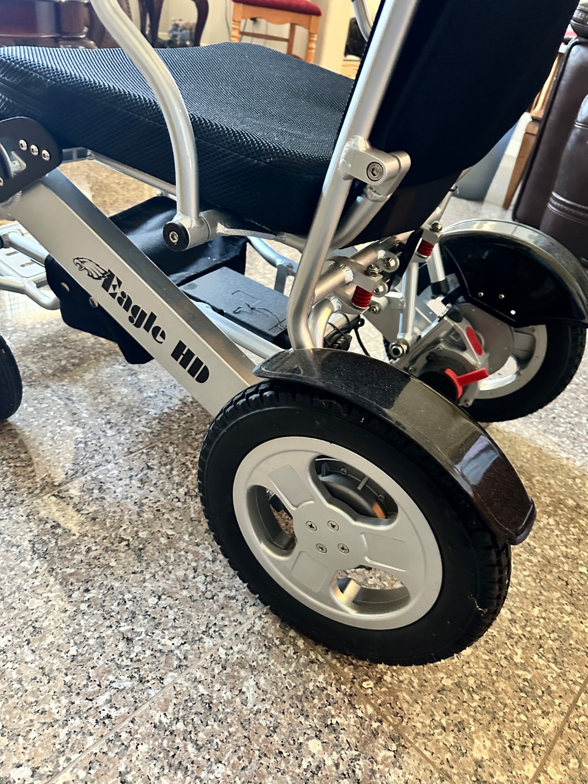 Foldable battery operated Wheelchair - Silver with 2 batteries and accessories!