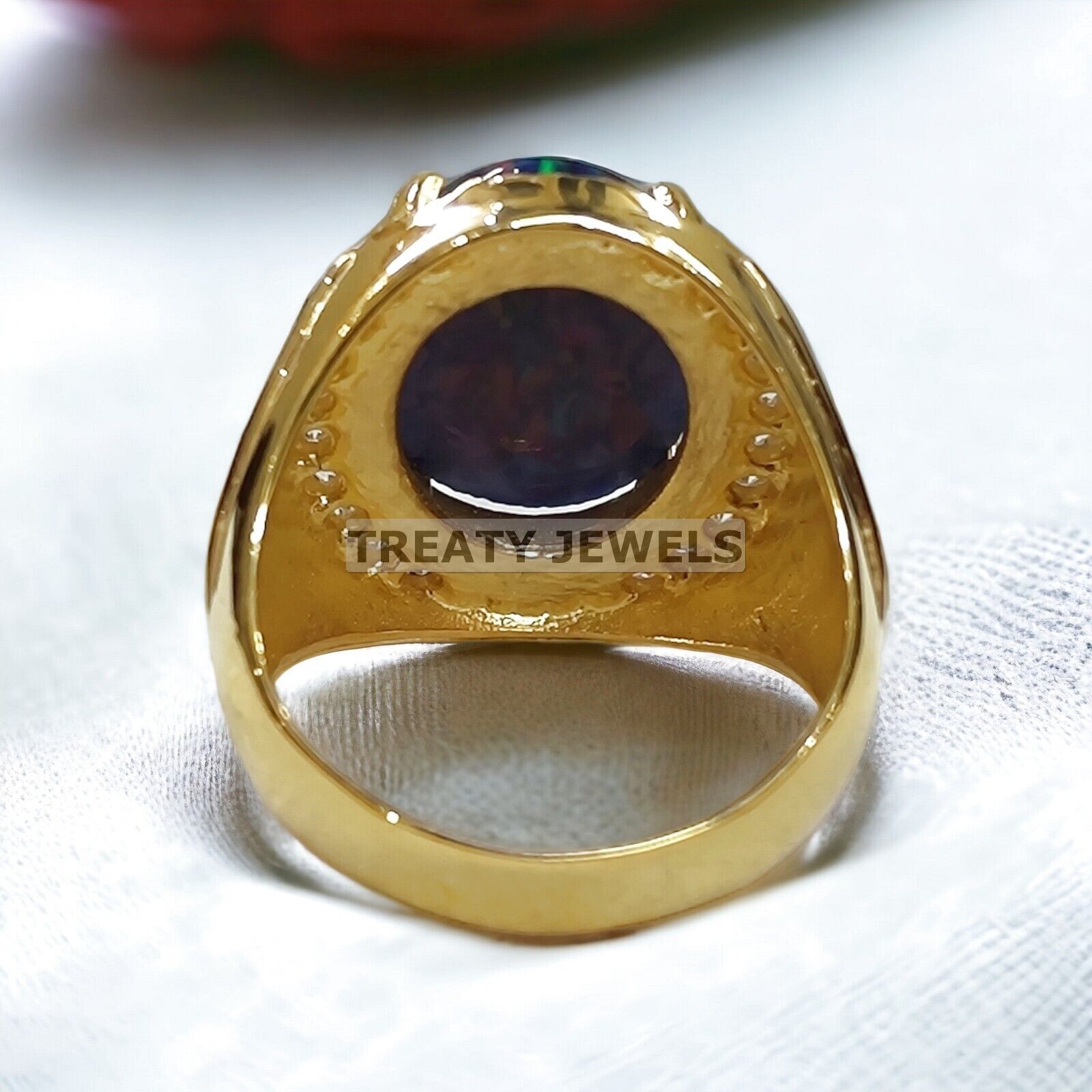 Black Opal Oval Cut With 14K Solid Gold Ring For Men's #A202