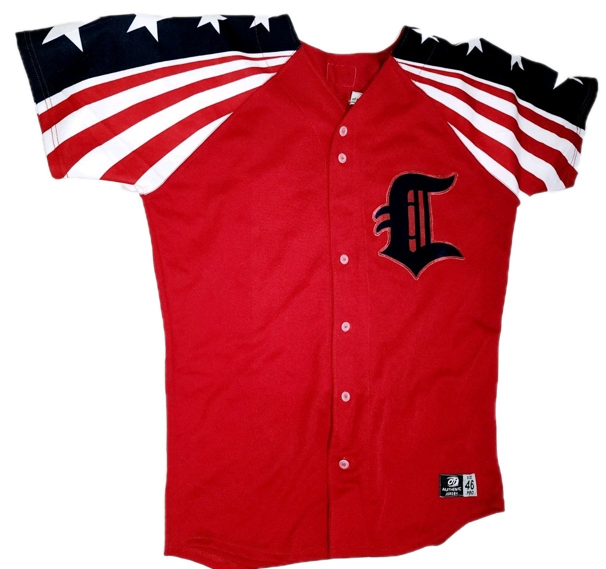 Rare MiLB Connecticut Tigers #46 Game Used America Flag USA Baseball Jersey 46