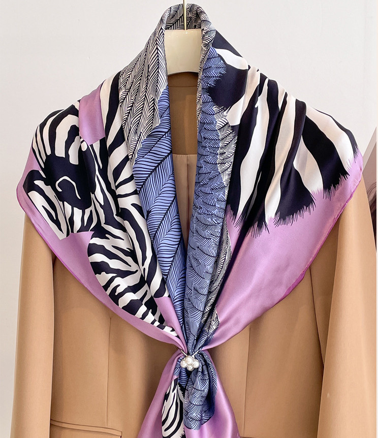 100% Silk Scarf Women Vintage zebra Print Neckerchief Bandana 90cm NEW