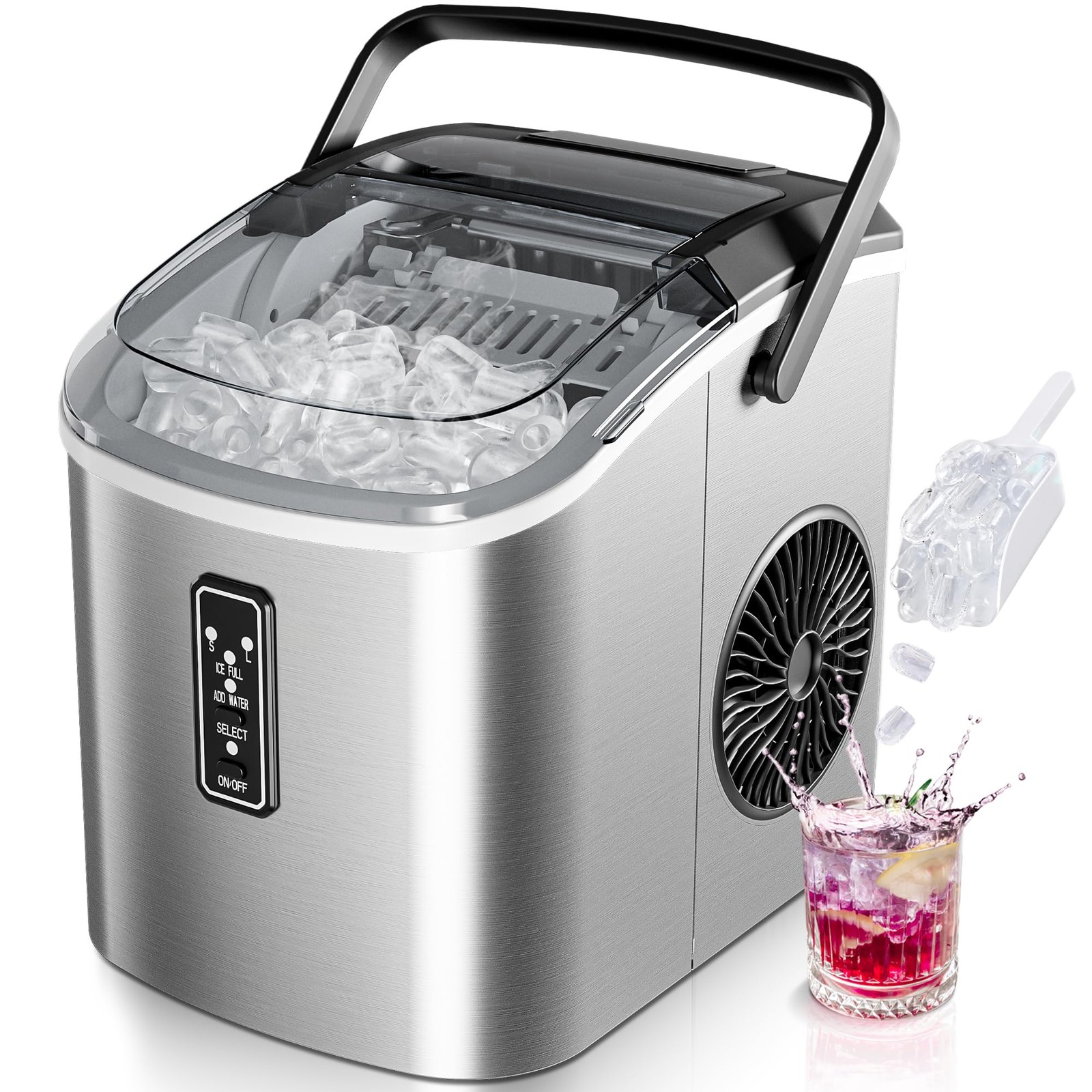 Ice Maker Countertop with Carry Handle, 9 Cubes Ready in 6 Mins, 26.5lbs/24H,...