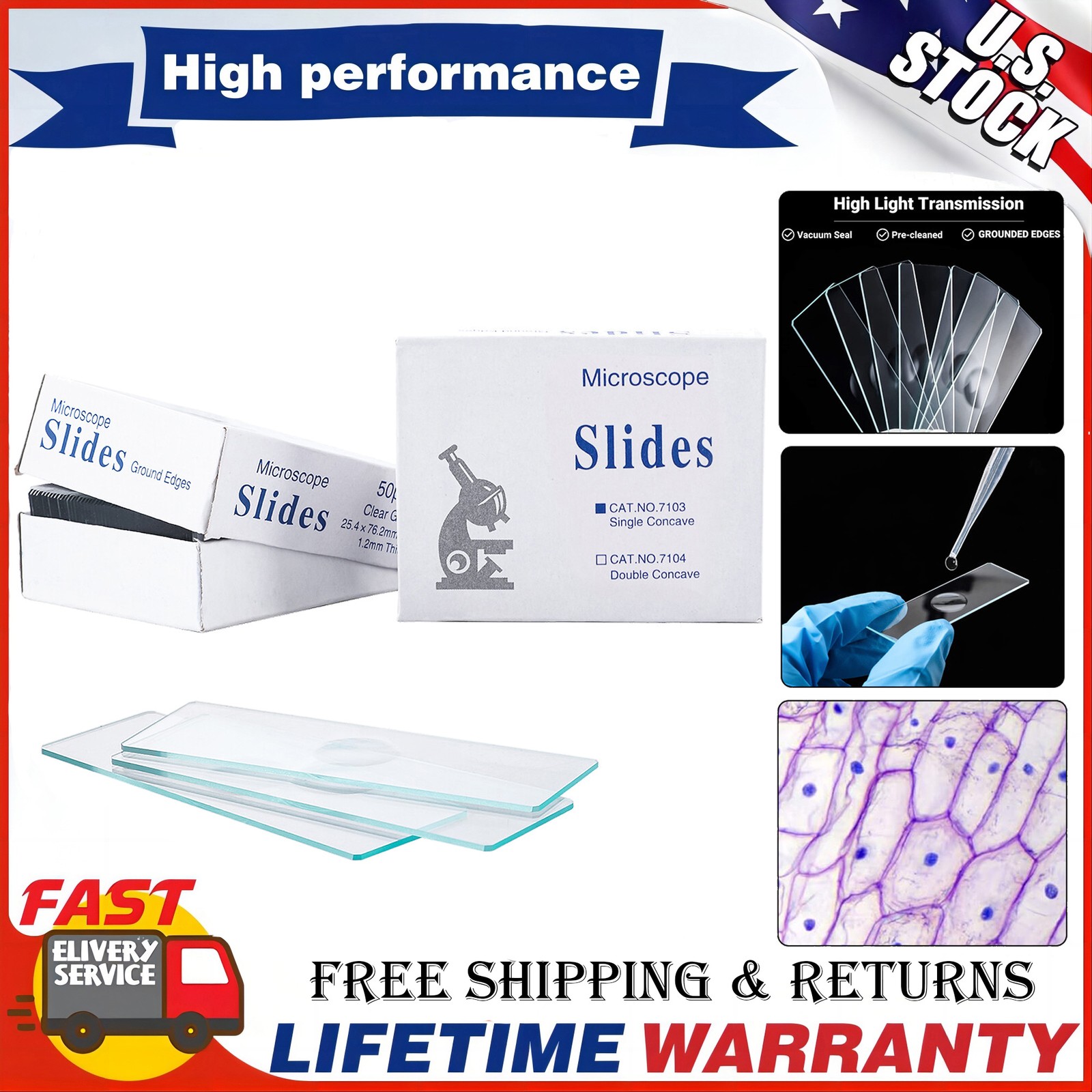 Microscope Slides Concave 50pcs Pre-Cleaned Glass Slide Single Concave