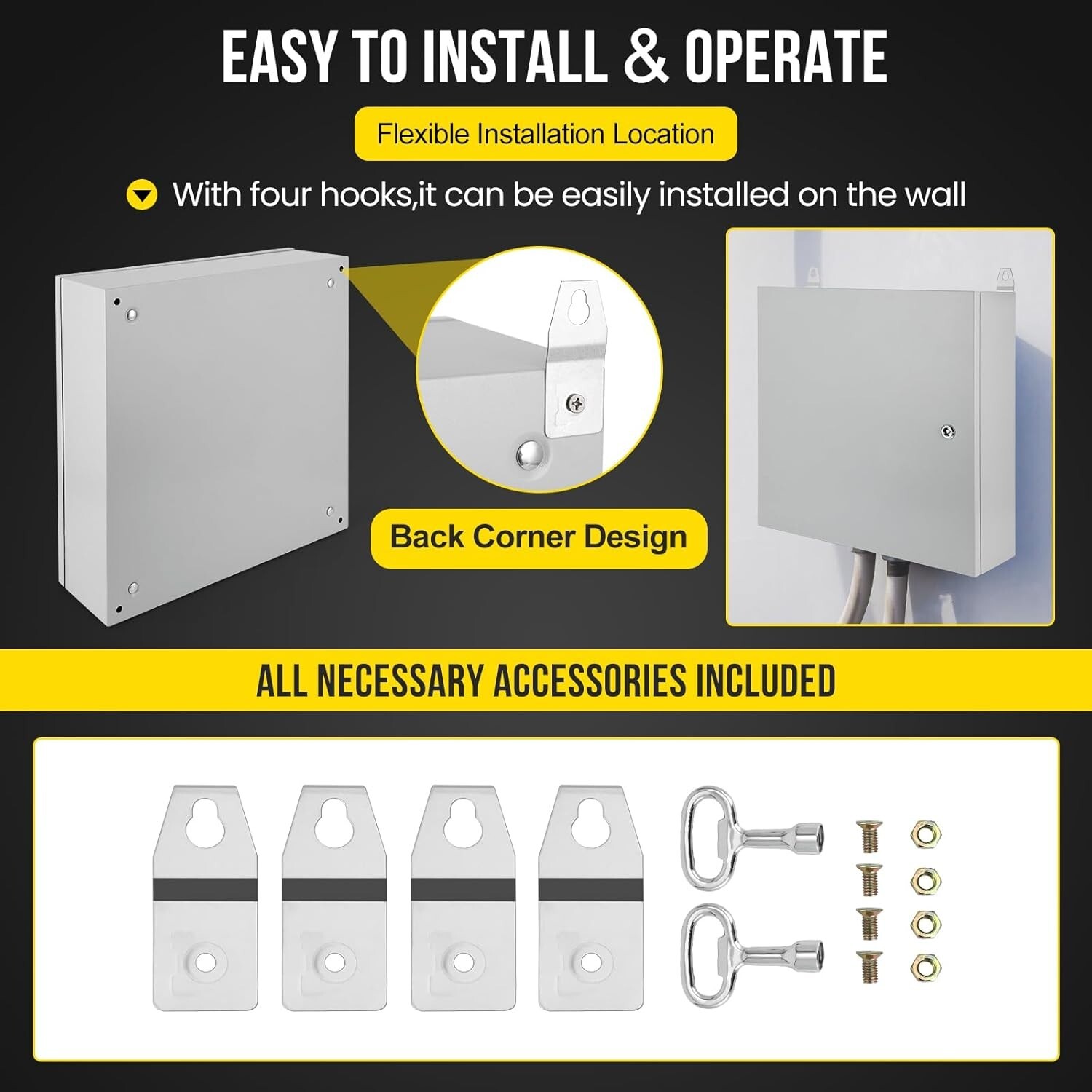 24x24x8" Electrical Box IP66 Waterproof & Dustproof Junction Box Plate Bracket