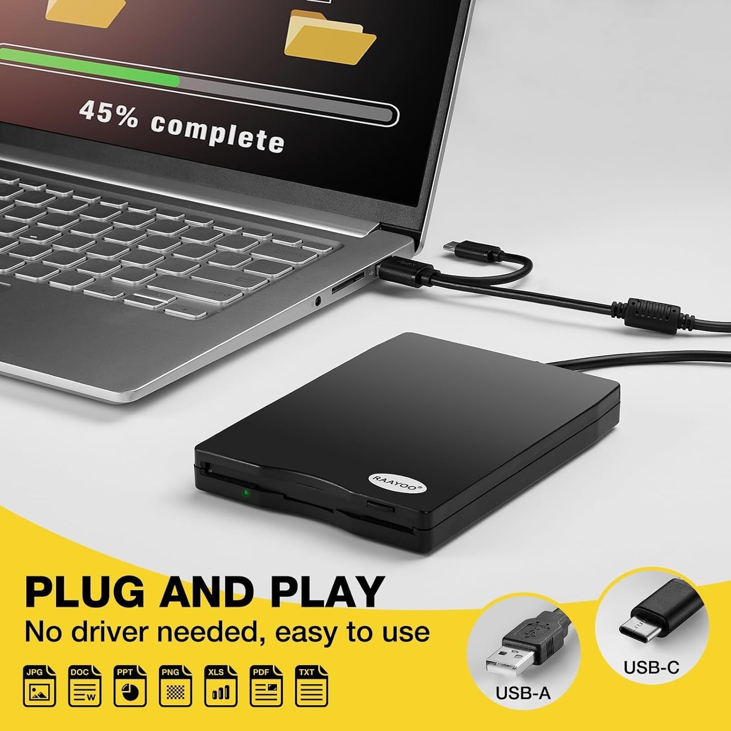 Floppy Disk Reader USB Type A/C Floppy Disk Drive/Player/Converter External 3.5