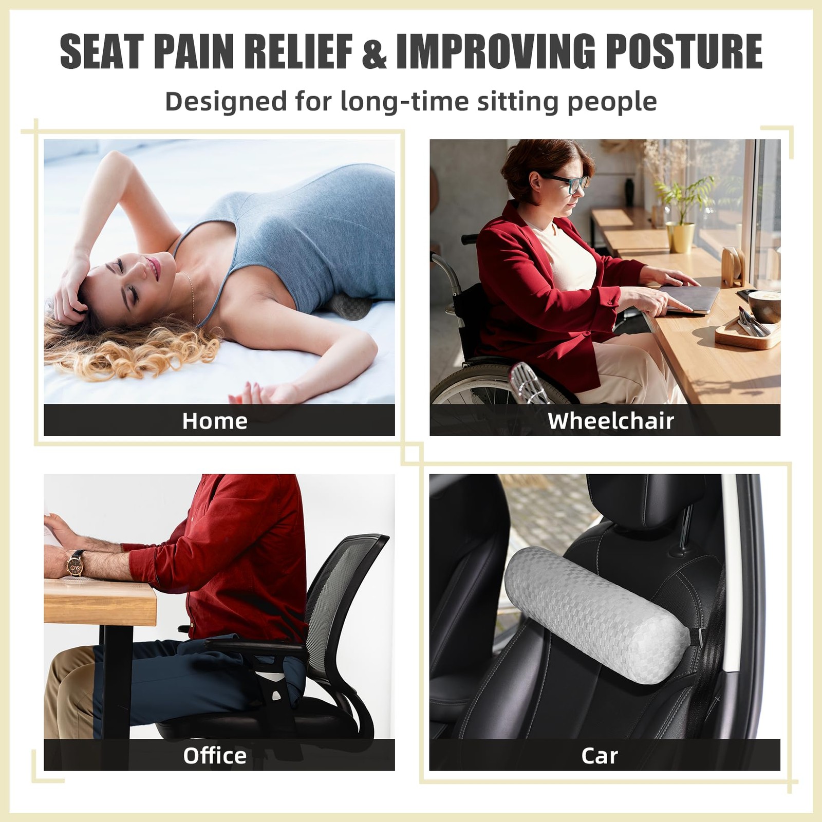 Lumbar Roll Pillow for Lower Back, Support Short-11*4.3'', Light Grey
