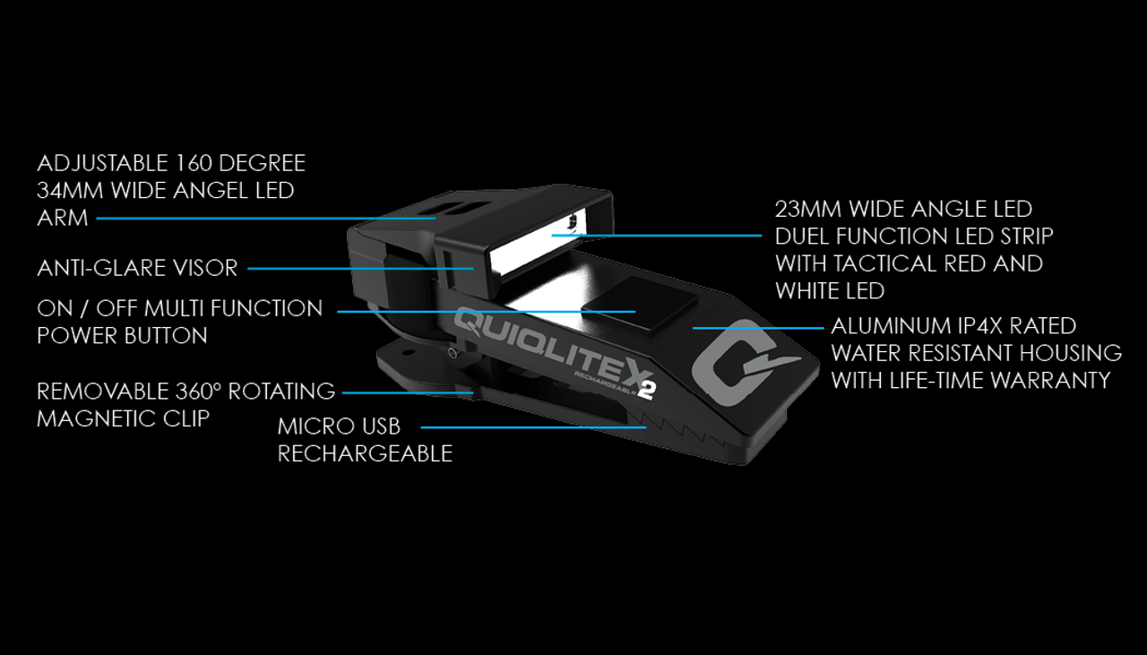 QuiqLite X2 USB Rechargeable Flashlight White & Red LED