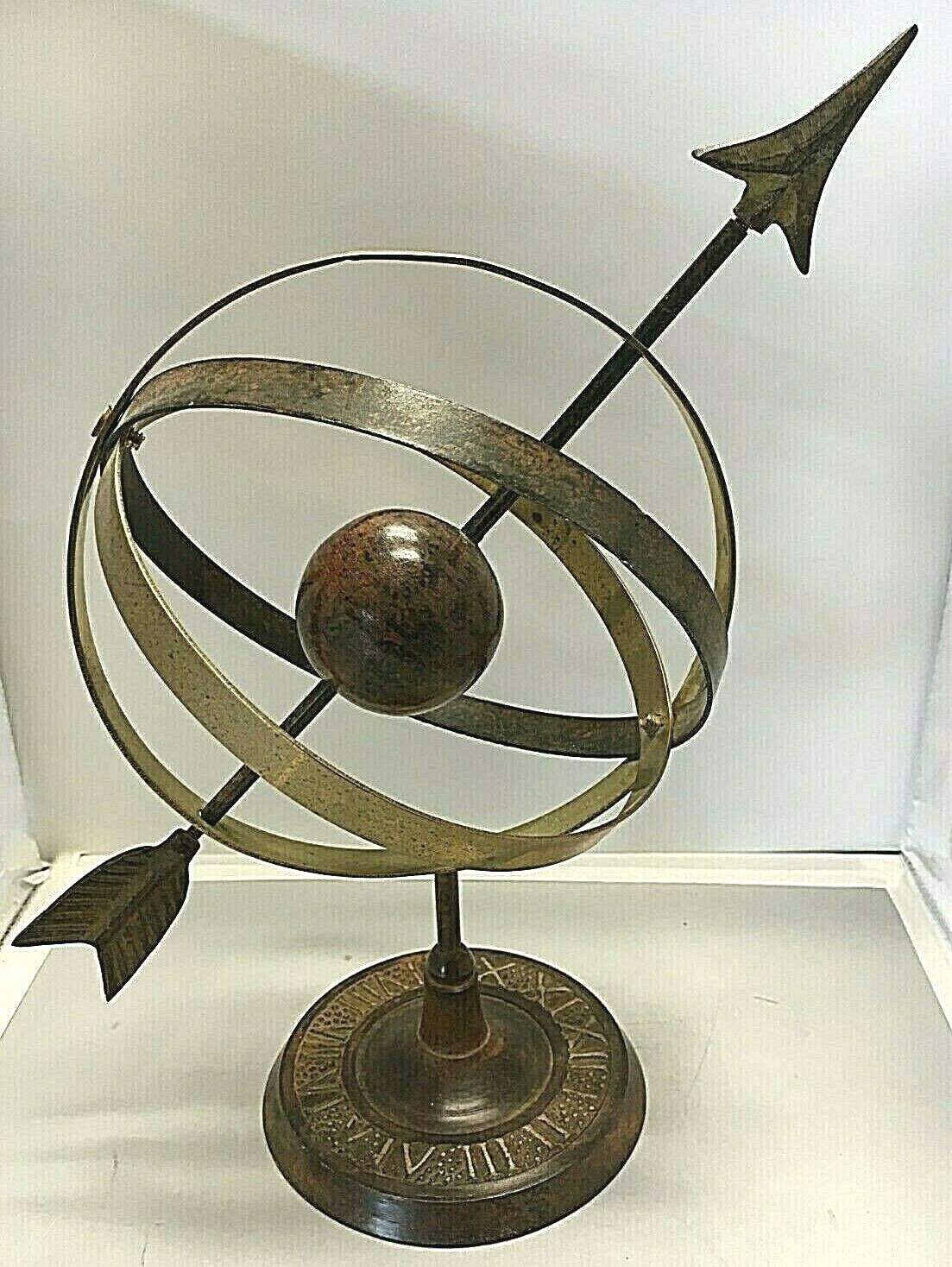 Armillary Sphere Vintage Brass & Metal Globe Home Decor 13 1/2" tall x 12" Wide