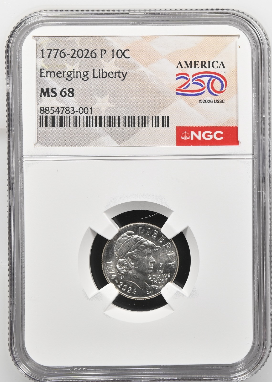 2026 P Emerging Liberty Dime Graded NGC MS-68 w/ America 250 Label