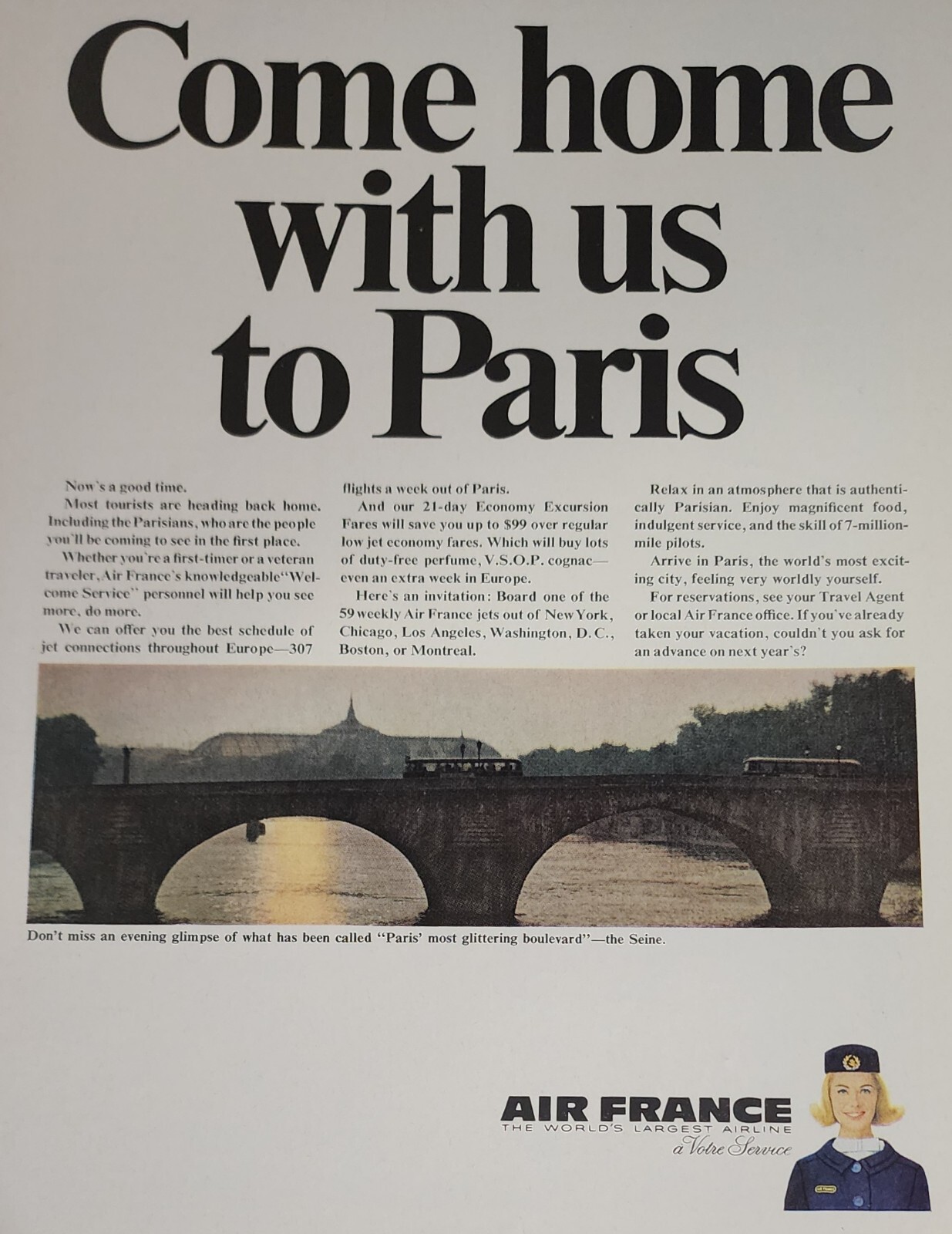 Air France Picture Aviation Magazine Ad Stewardess Paris Wall Art