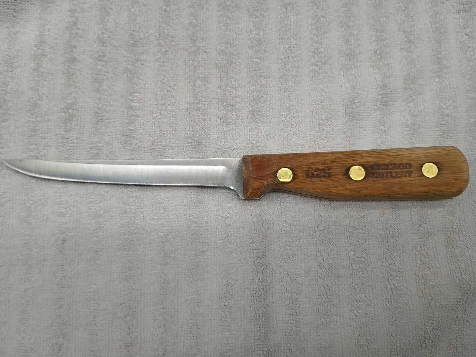 CHICAGO CUTLERY 62S Carving Knife 5" Blade USA Walnut 3 Brass VINTAGE EXC