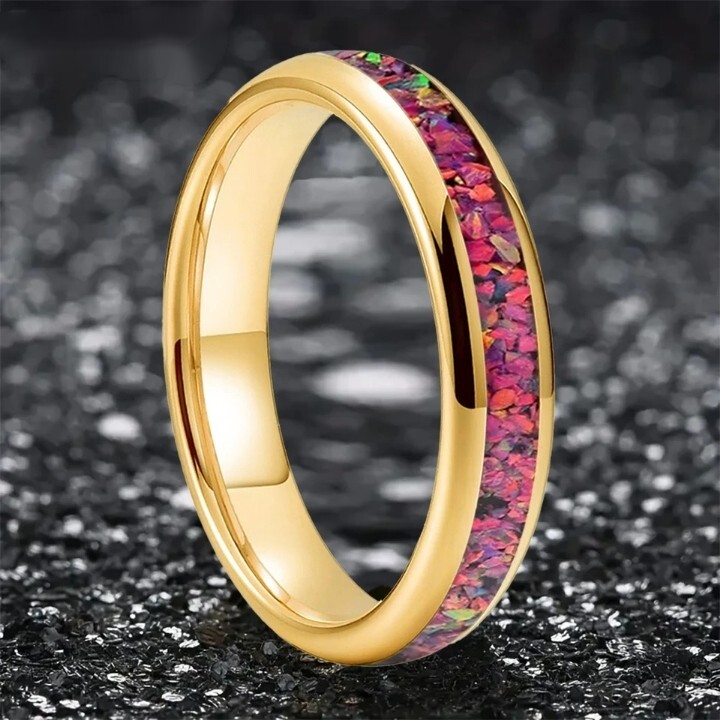 4MM Colorful Opal Tungsten Carbide Ring Band for Men Women Comfort fit Ring