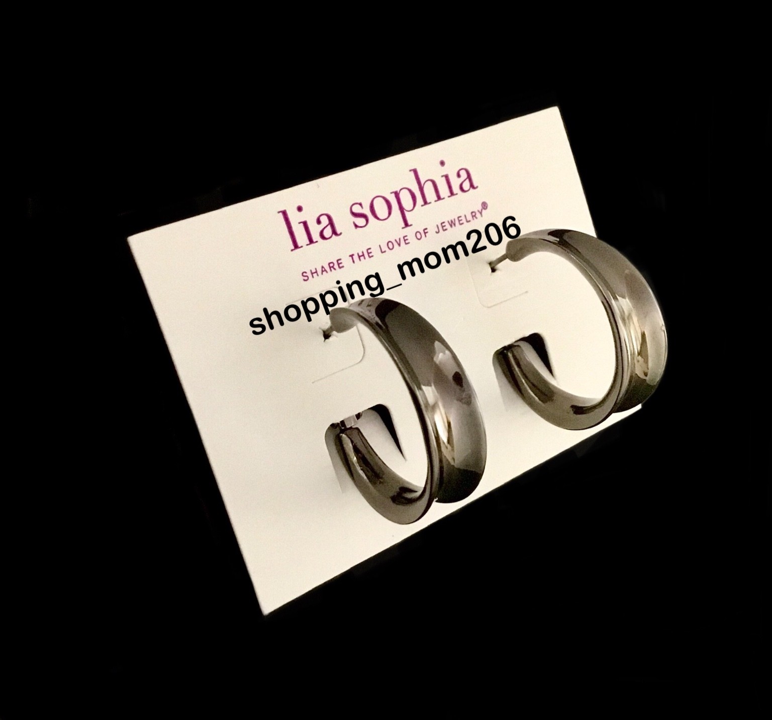 Lia Sophia "Coy" Hematite Tone Hoop Earrings 1"