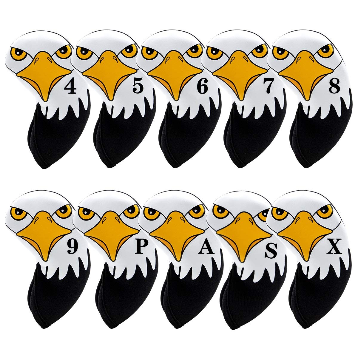 Black Neoprene Golf Iron Club Covers - Lightweight Headcovers Set, Fits