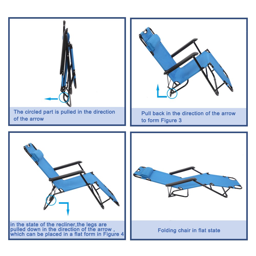 Folding Chaise Lounge Chair for Outdoor, 2-in-1 Portable Tanning Chair