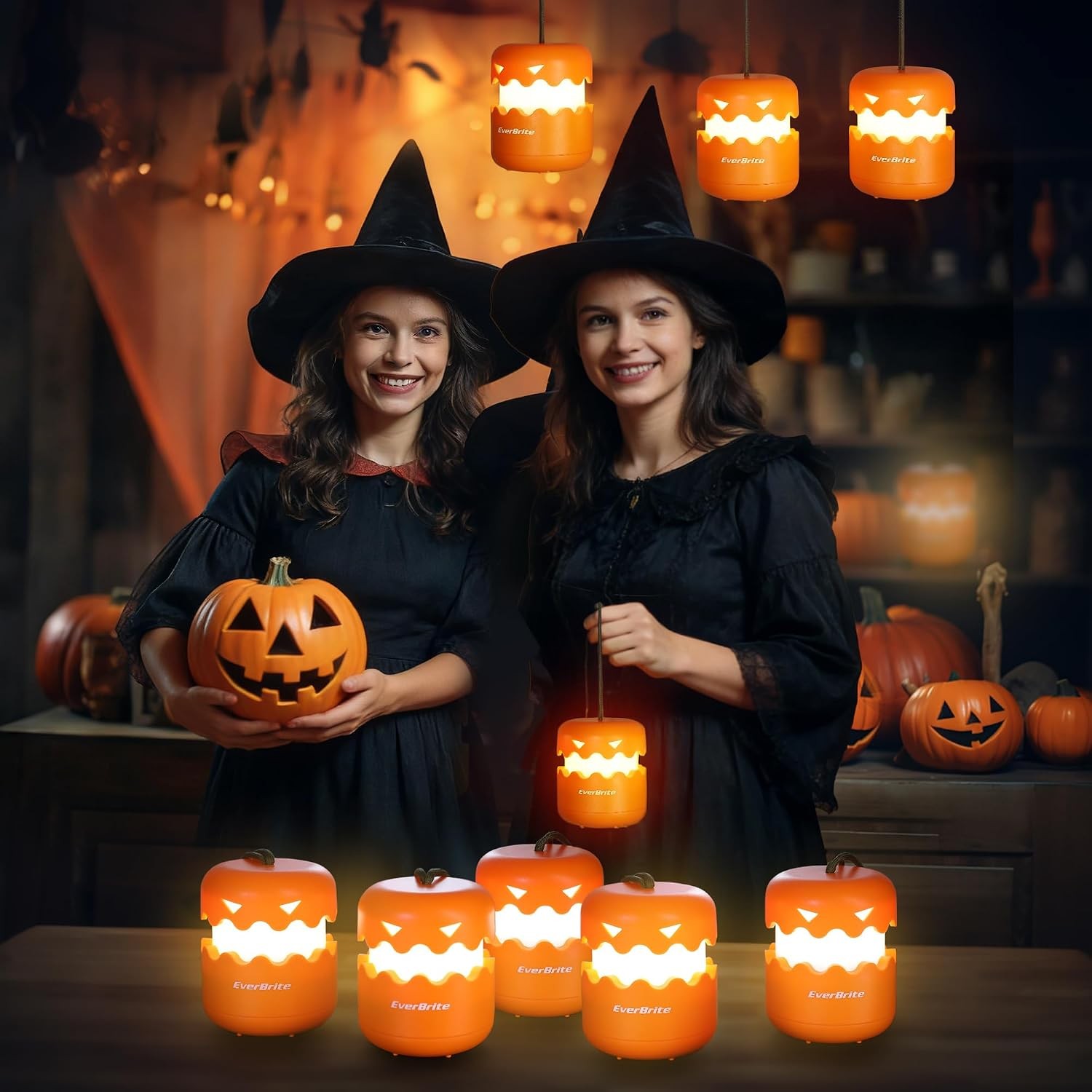EverBrite 3-Pack Halloween Collapsible Pumpkin Lantern,2 Color Changing, Outdoor