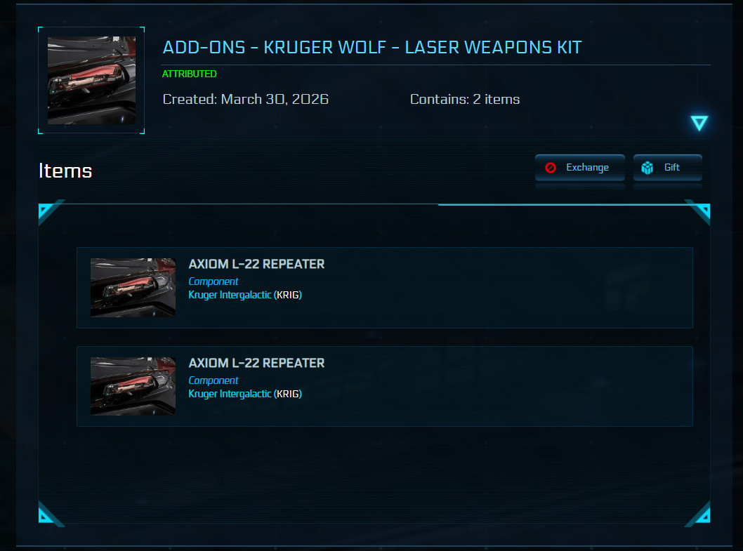 STAR CITIZEN - ADD-ONS - KRUGER WOLF - LASER WEAPONS KIT
