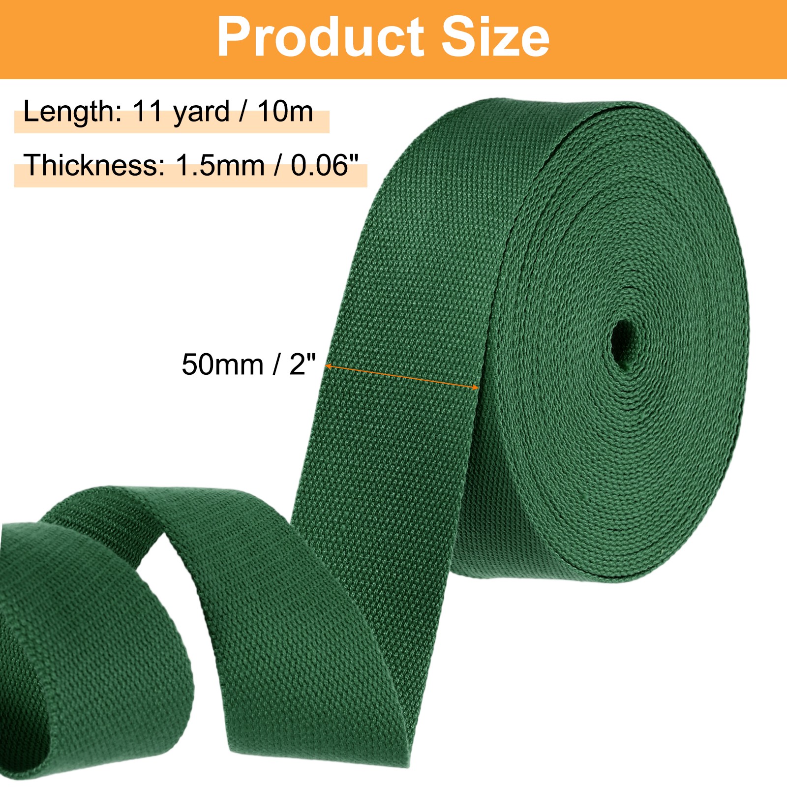 Dark Green Cotton Webbing 2" 11 Yard Polyester Cotton Webbing Strap for DIY