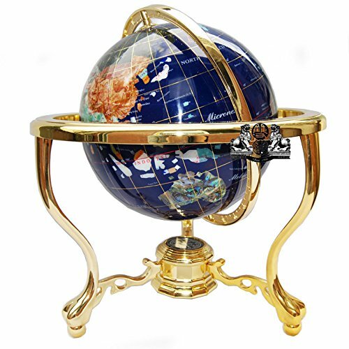 (OPEN BOX) 13" Tall Blue Ocean Gem Gemstone World MAP globe with Gold Zinc Stand