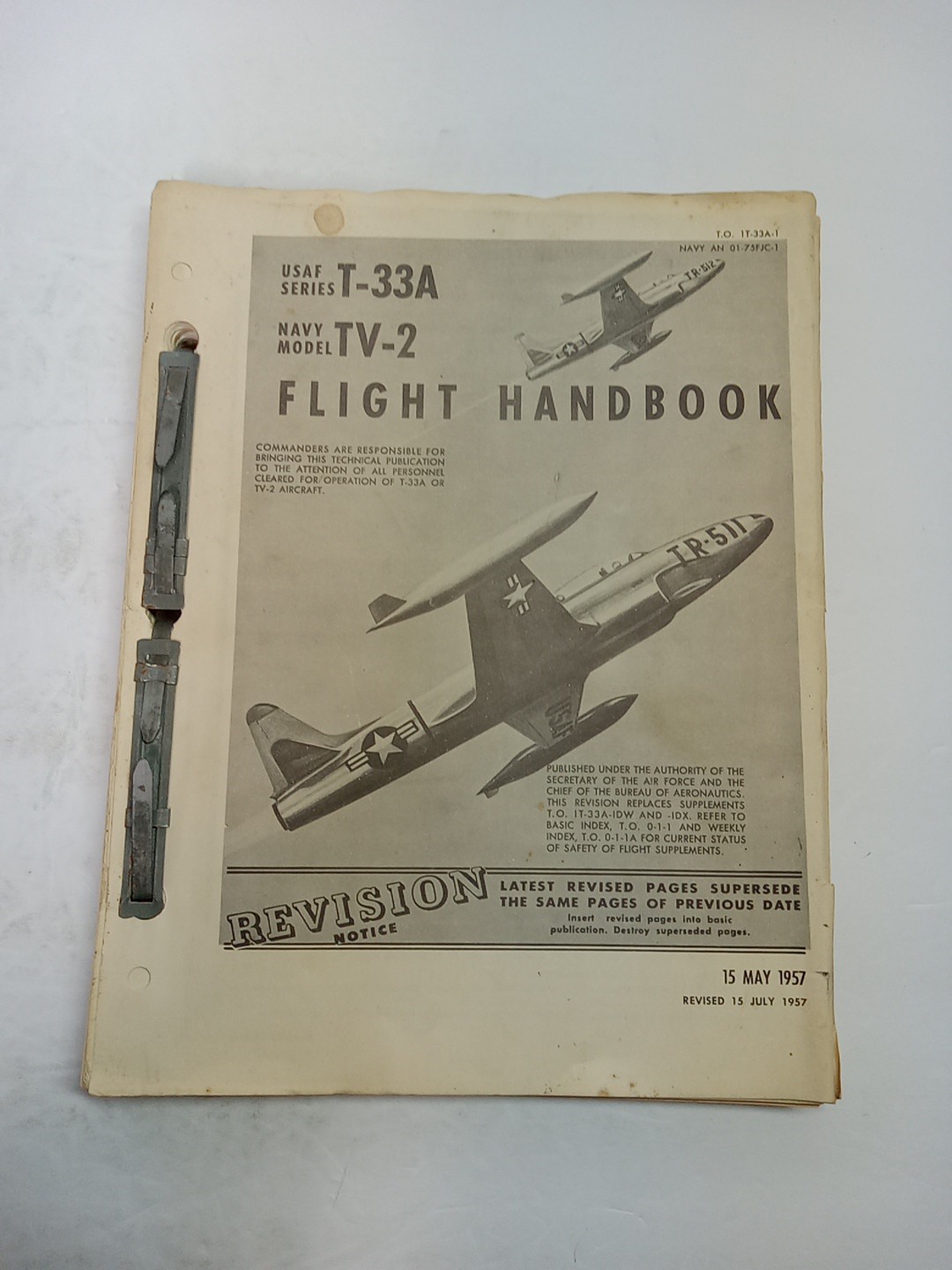 Flight Handbook USAF Series T-33A Navy Model TV-2 T.O. 1T-33A-1 Navy AN...