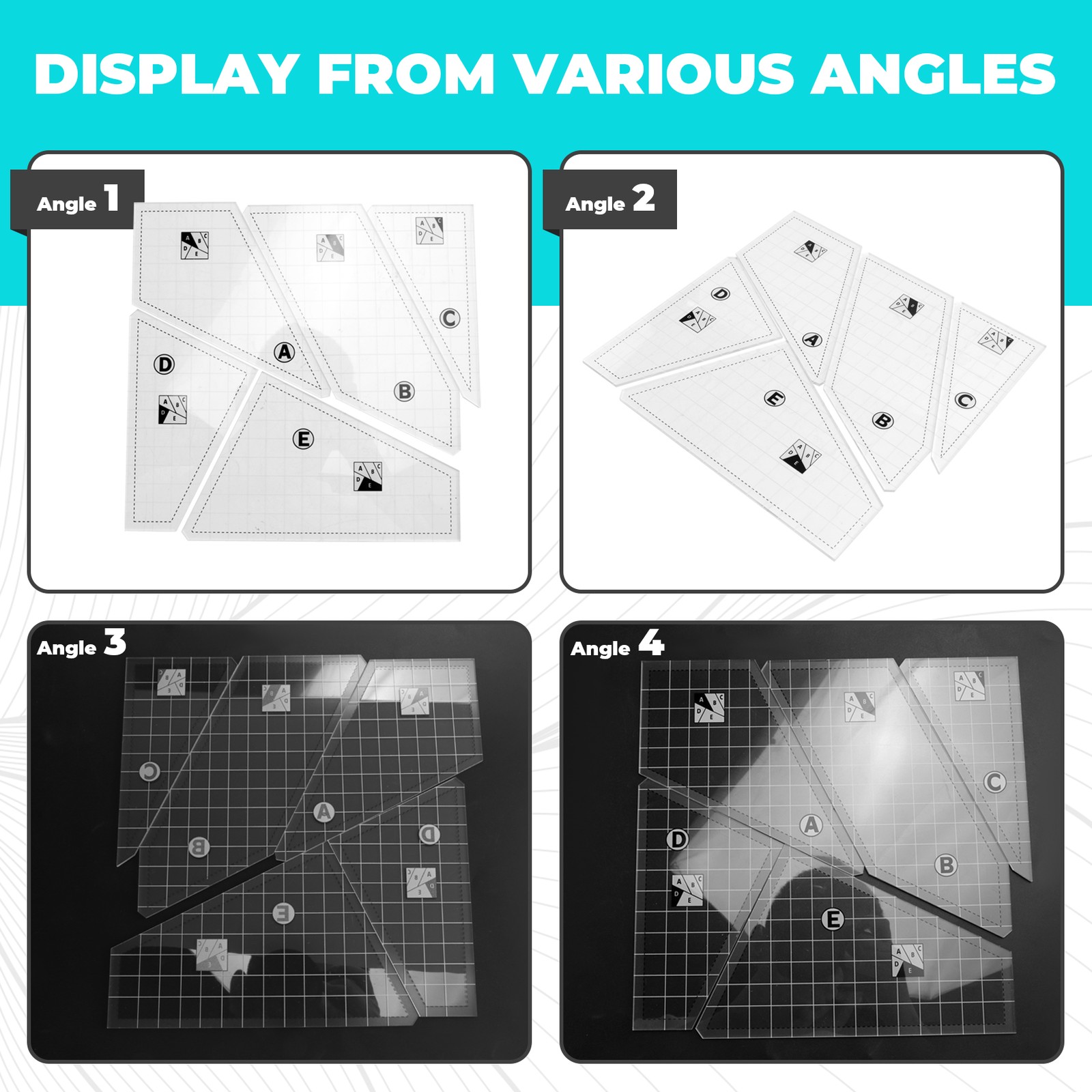 5Pcs Quilting Cutting Template Grids Crazier Eights Template Quilt Ruler7627