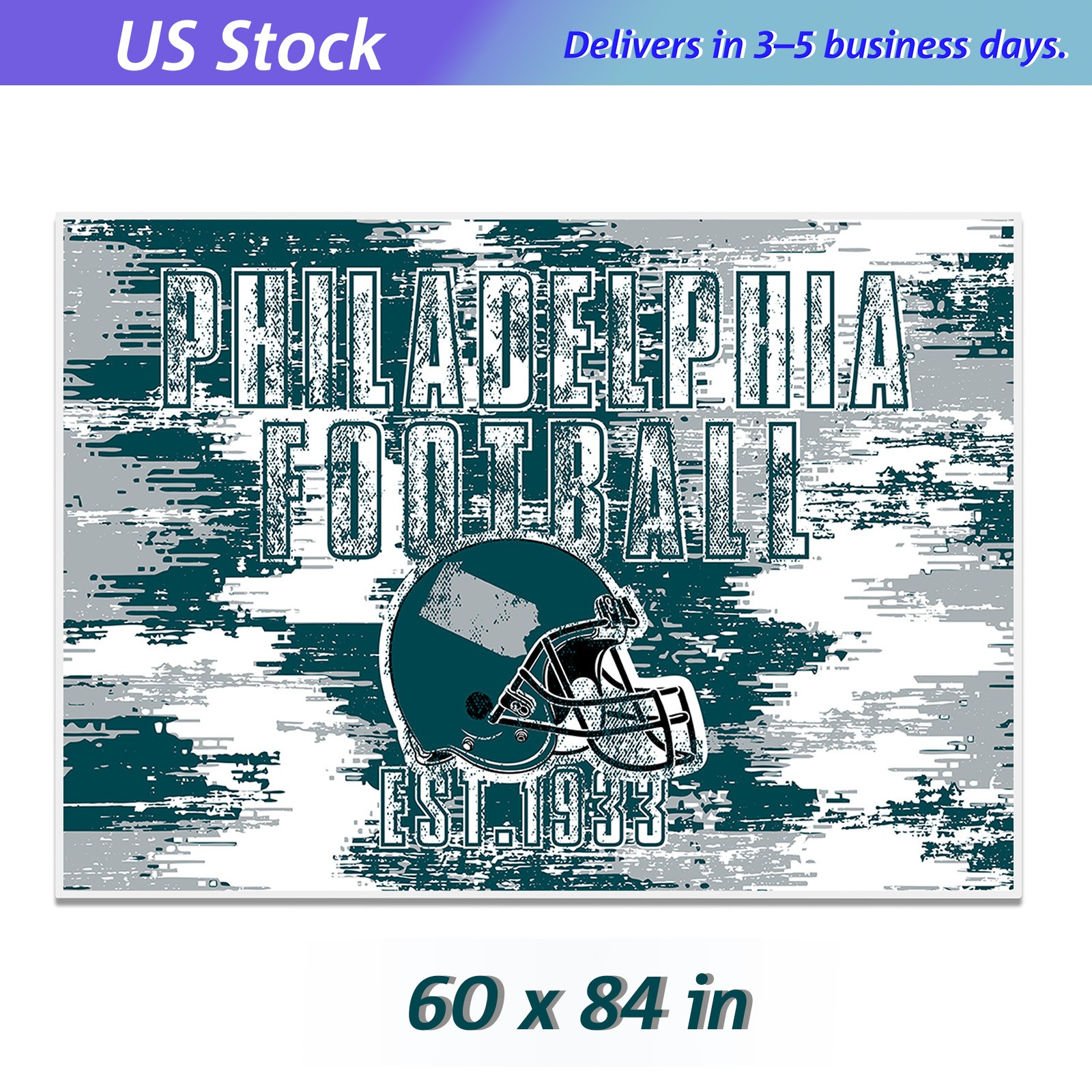 Free Hat Included/Philadelphia Football Rug Carpet Gift 5'x7' W/Non-Skid Backing