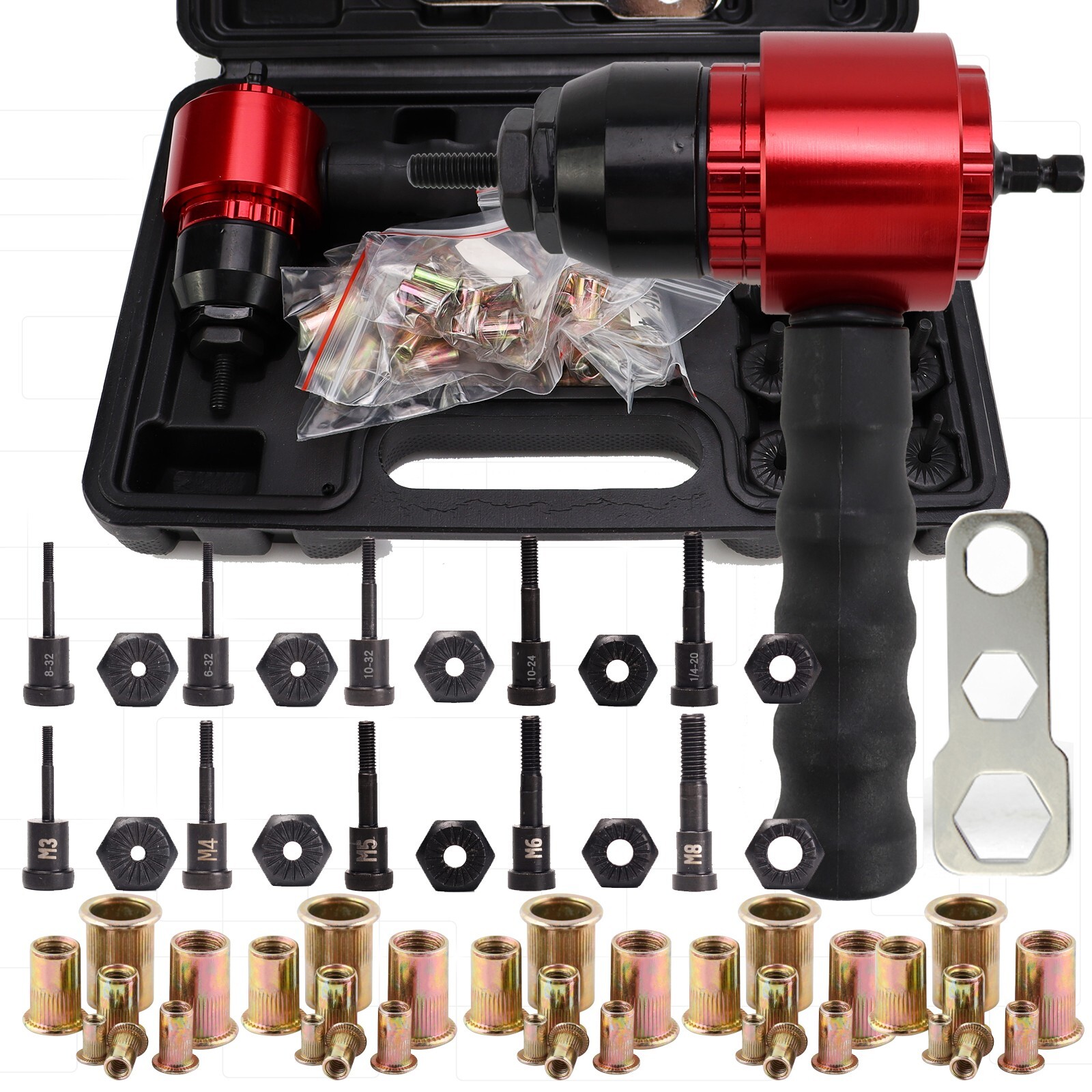 Rivet Nut Tool Adapter Rivet Gun Kit for Electric Drill/Ratchet Wrench 1/4"