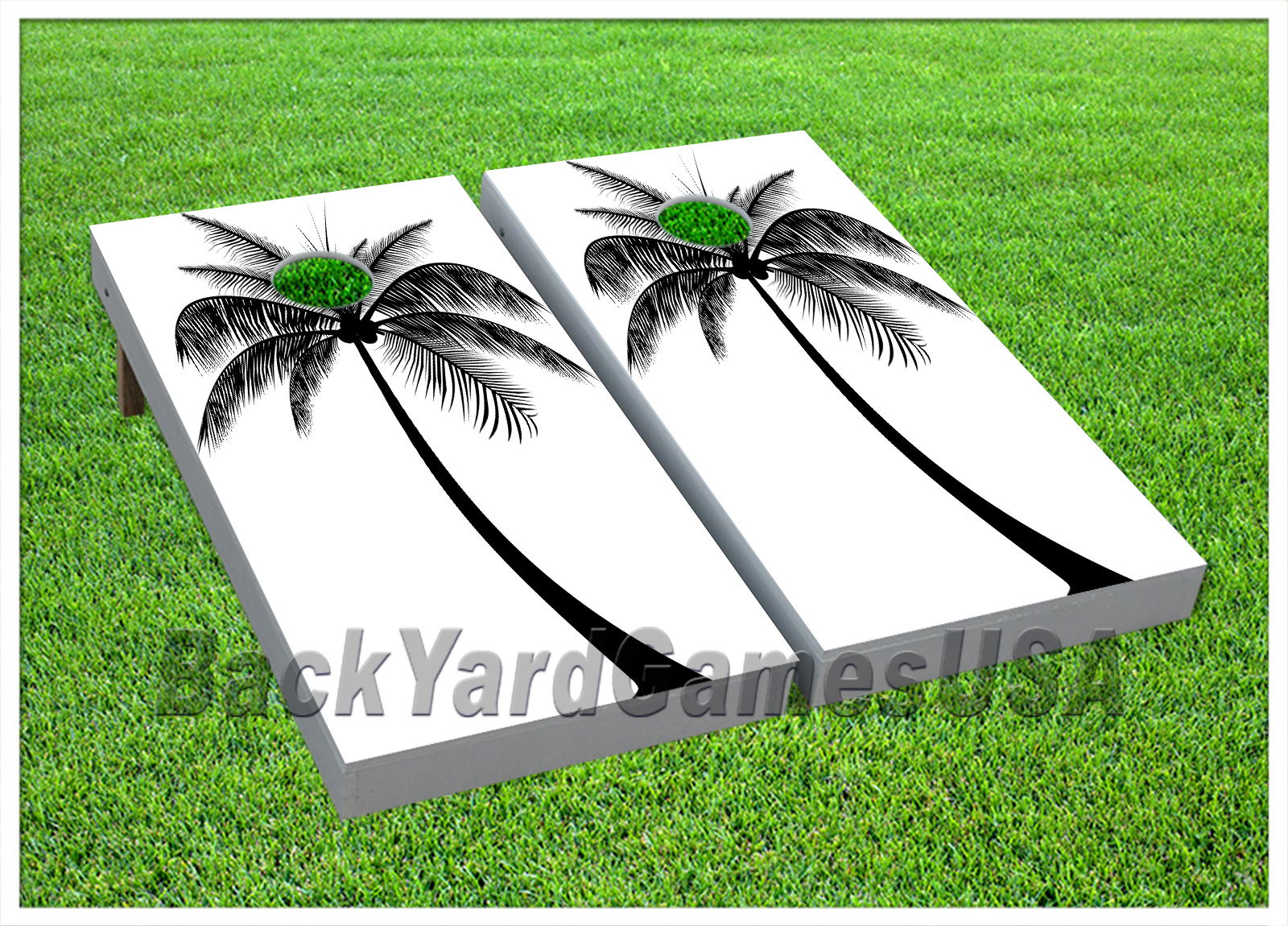 Palm Tree CORNHOLE BEANBAG TOSS GAME w Bags Game Board White Black Set 616