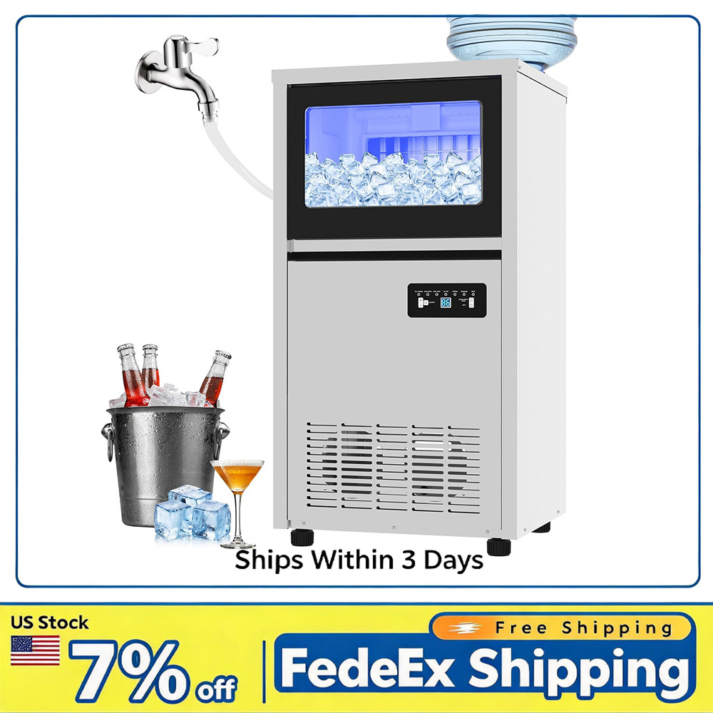 130 LBS Commercial Ice Maker Under Counter, Stainless Steel Ice Machine for Bar