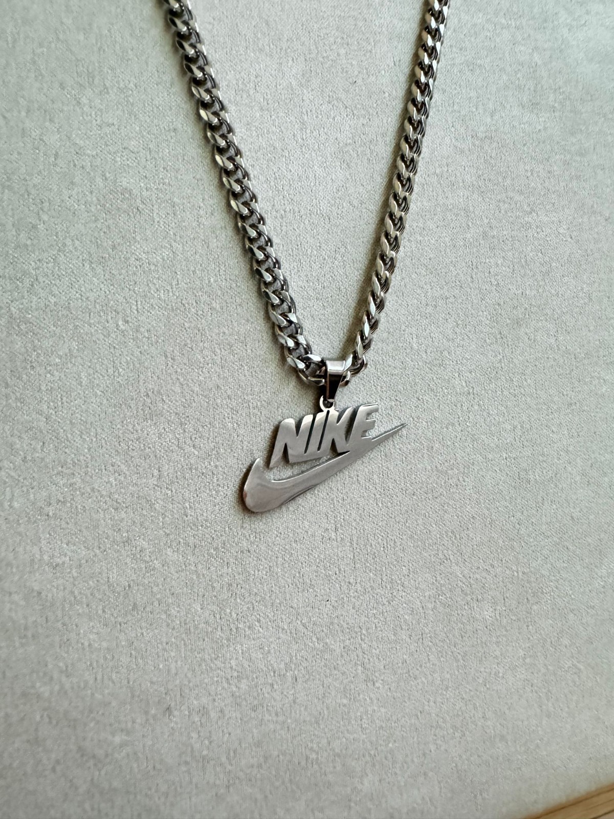 22” Nike Swoosh Pendant + 5mm Cuban Necklace - Silver Plated Stainless Steel