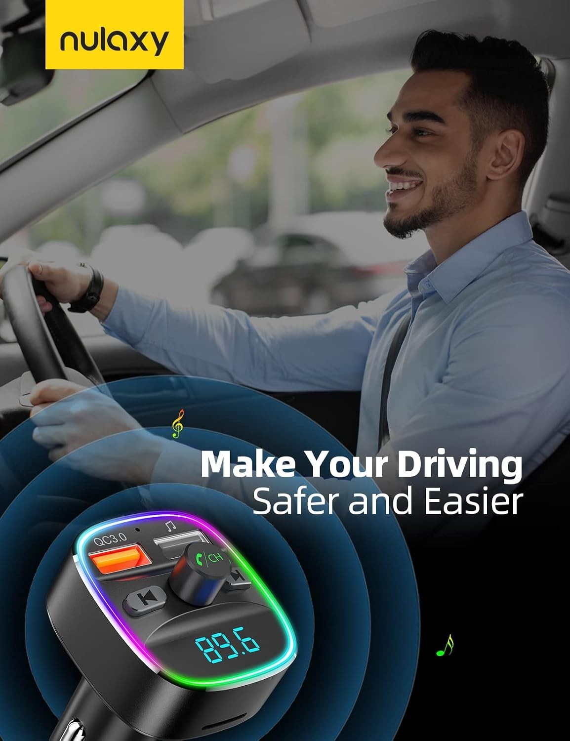 Bluetooth FM Transmitter, Bluetooth Car Adapter with Dual USB Charger Wireles...