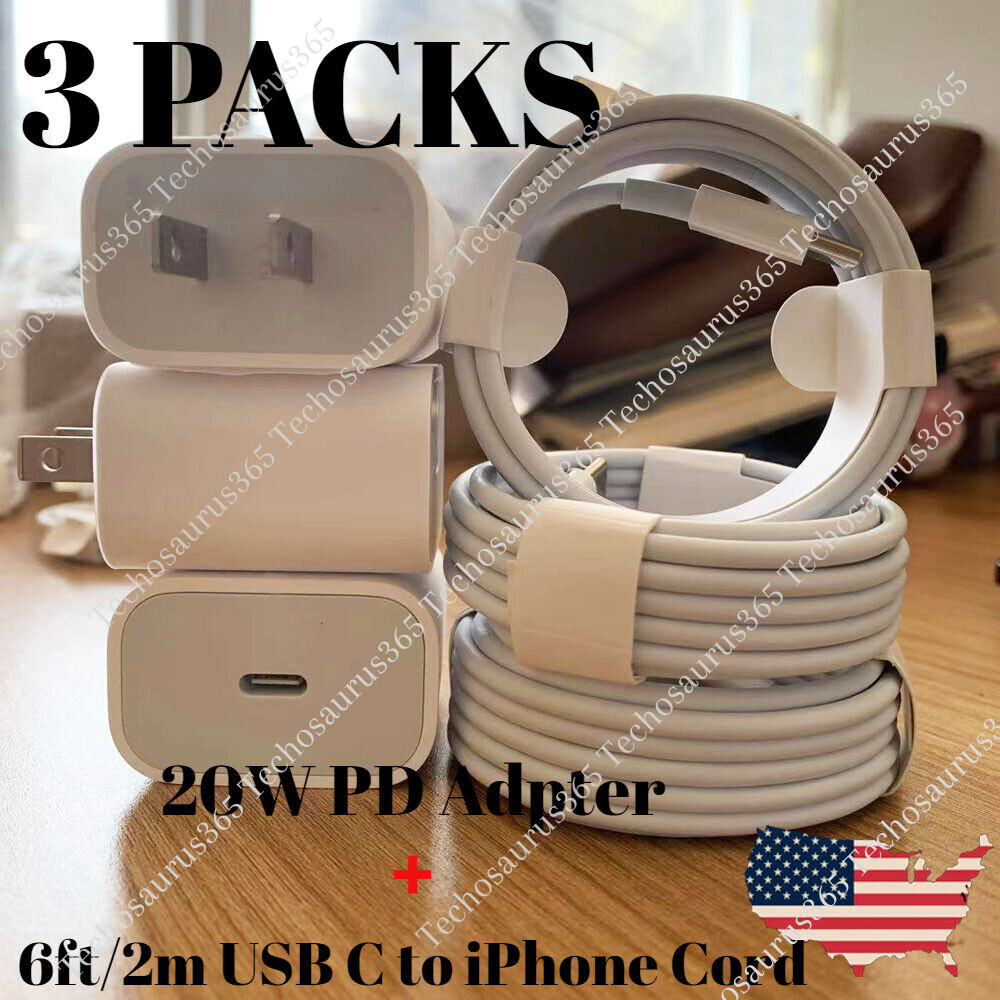 For iPhone 14 13 12 11Pro PD Fast Charger Cord 20W USB-C Power Adapter Block Lot