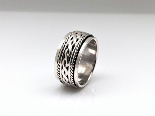 Solid 925 Sterling Silver Band & Celtic Spinner Handmade Jewelry Ring All Size