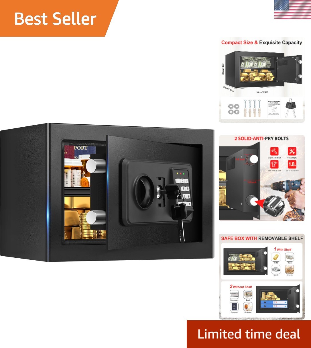1.0 Cub Small Safes for Home Use Fire and Water Proof, Digital Security Fire ...