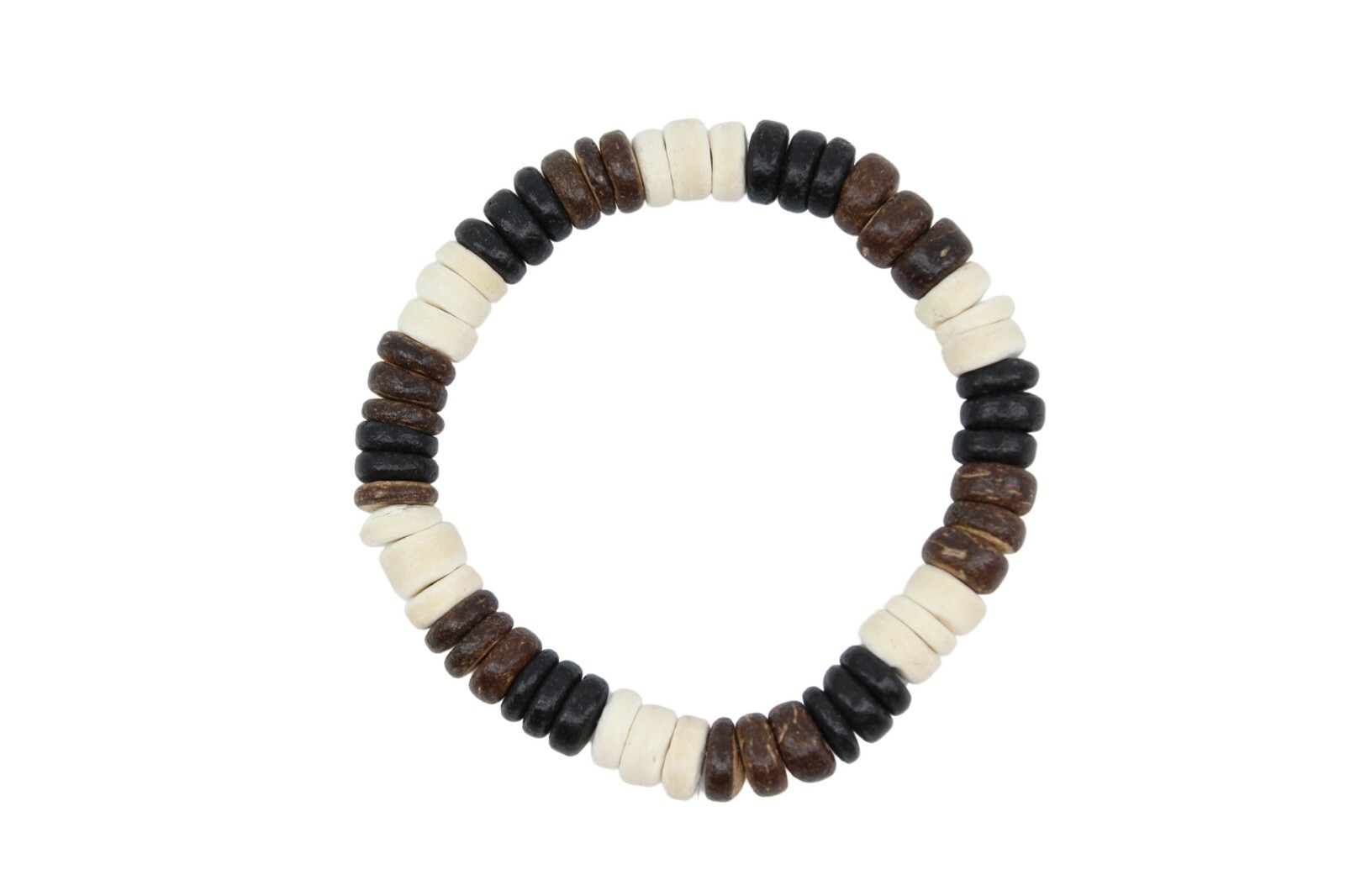 Coconut Shell Bracelet - 7",Brown Black & Beige Coconut (Thick), Hawaiian Surfer